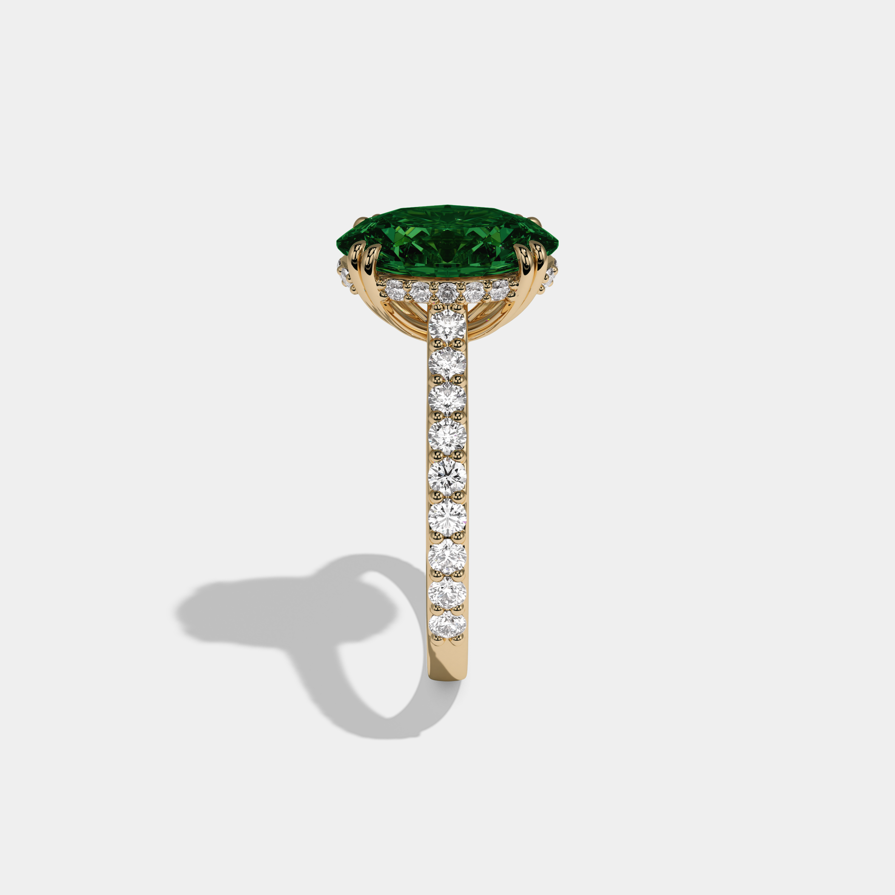 Helena Fancy Dark Green Oval Cut Diamond Band Engagement Ring 7ct 18K Yellow Gold