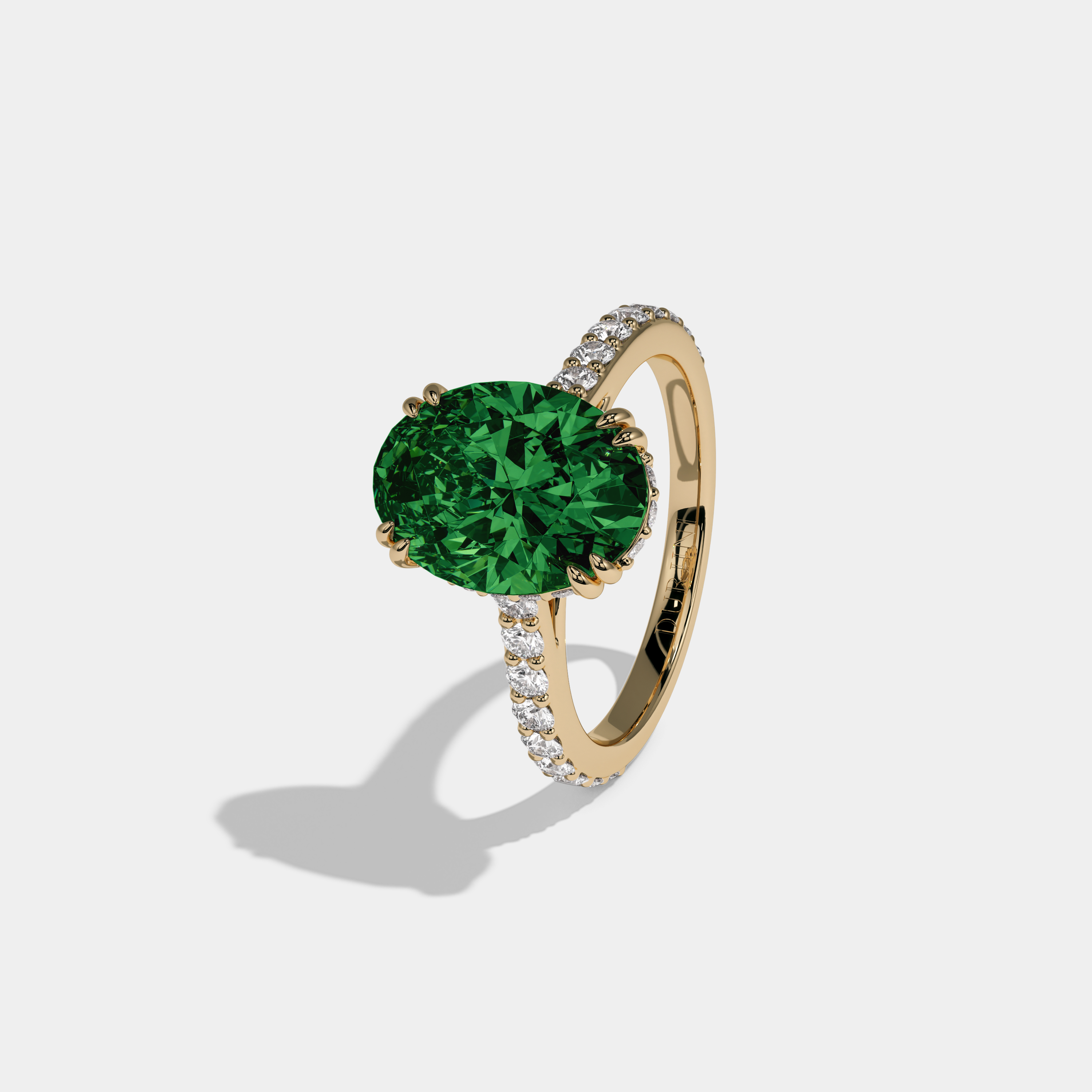 Helena Fancy Dark Green Oval Cut Diamond Band Engagement Ring 7ct 18K Yellow Gold