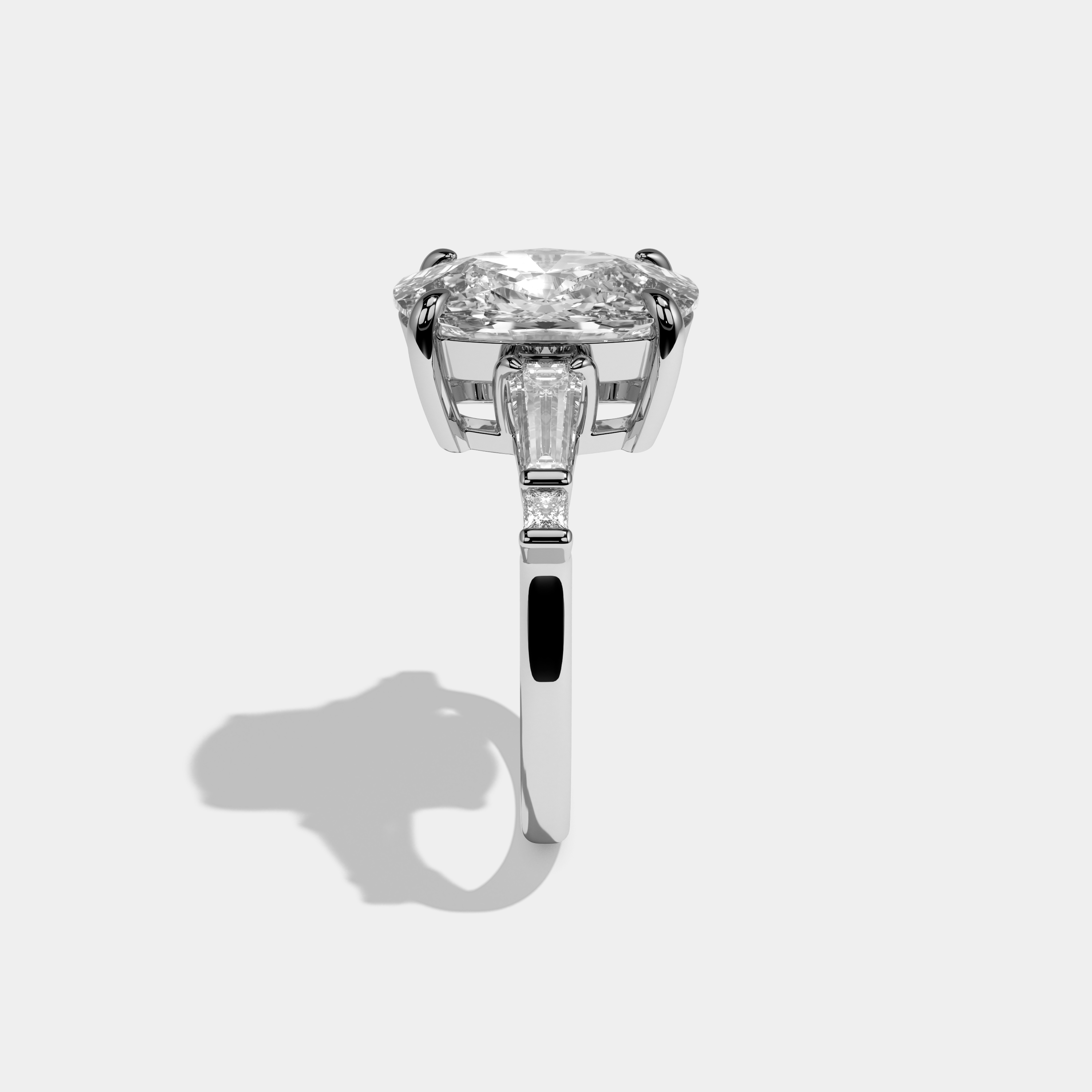 Nova Cushion Brilliant Cut Diamond With Baguette Sides Plain Band Engagement Ring 10ct 18k White Gold