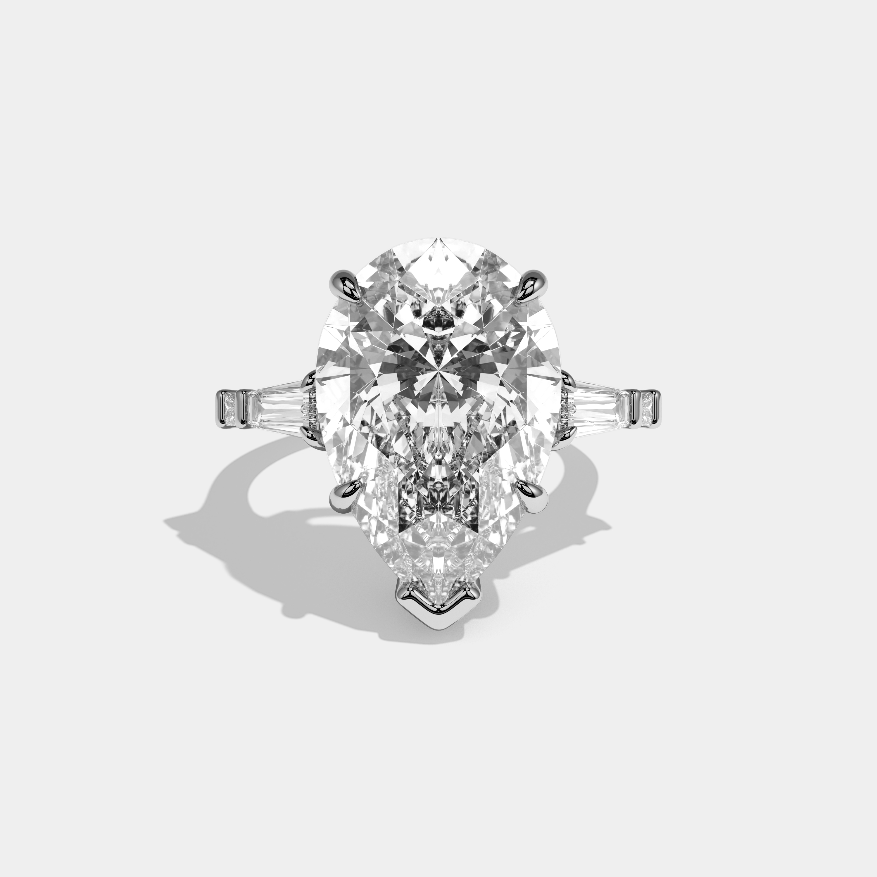 Gianna Pear Cut Diamond Plain Band With Baguette Side Engagement Ring 10ct 18k White Gold