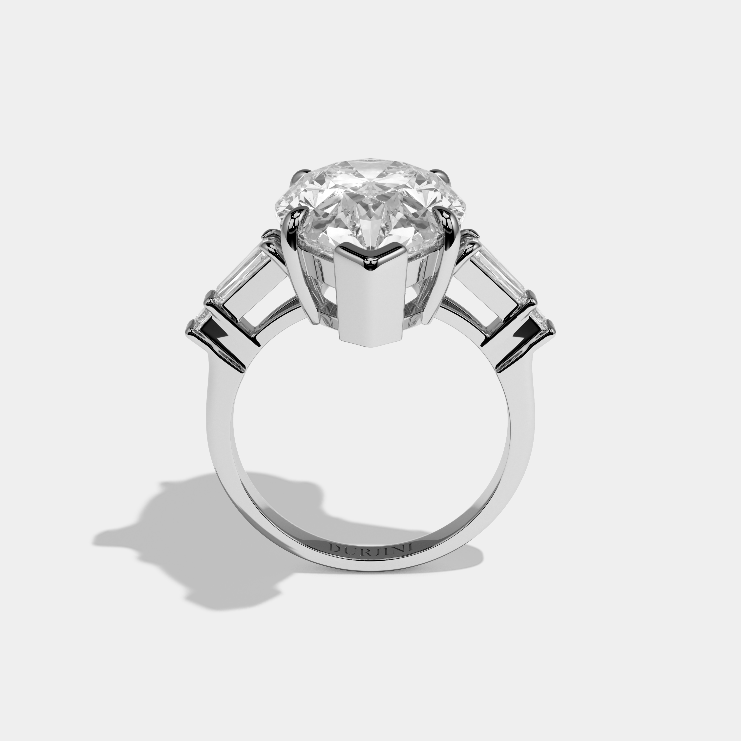 Gianna Pear Cut Diamond Plain Band With Baguette Side Engagement Ring 10ct 18k White Gold