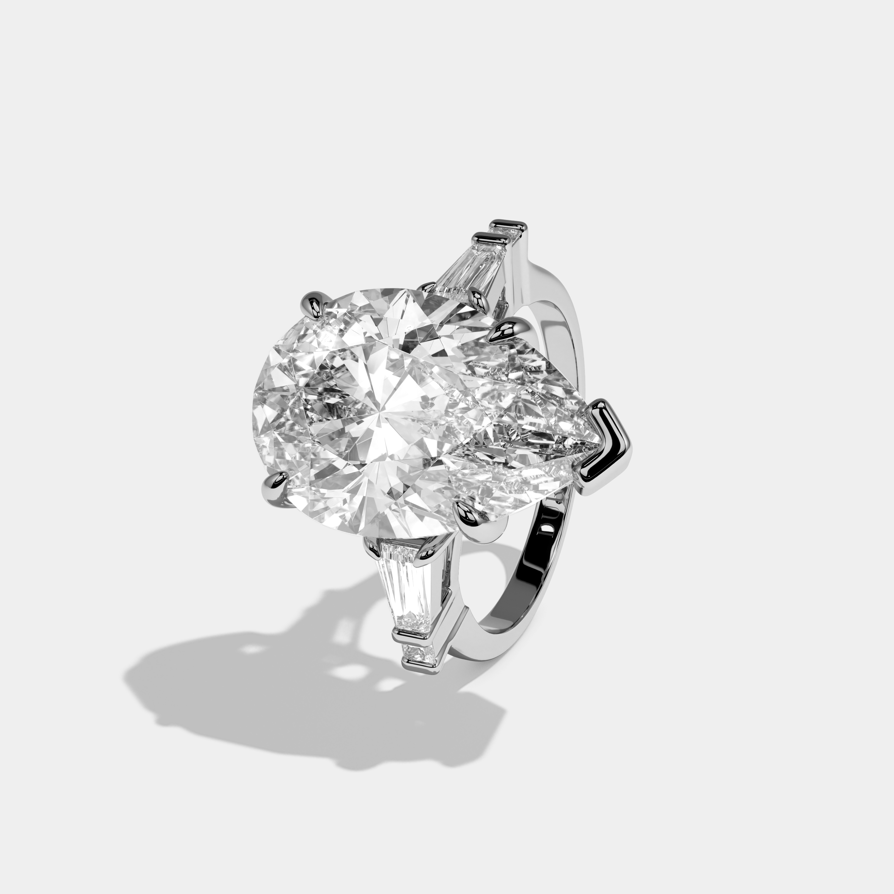 Gianna Pear Cut Diamond Plain Band With Baguette Side Engagement Ring 10ct 18k White Gold