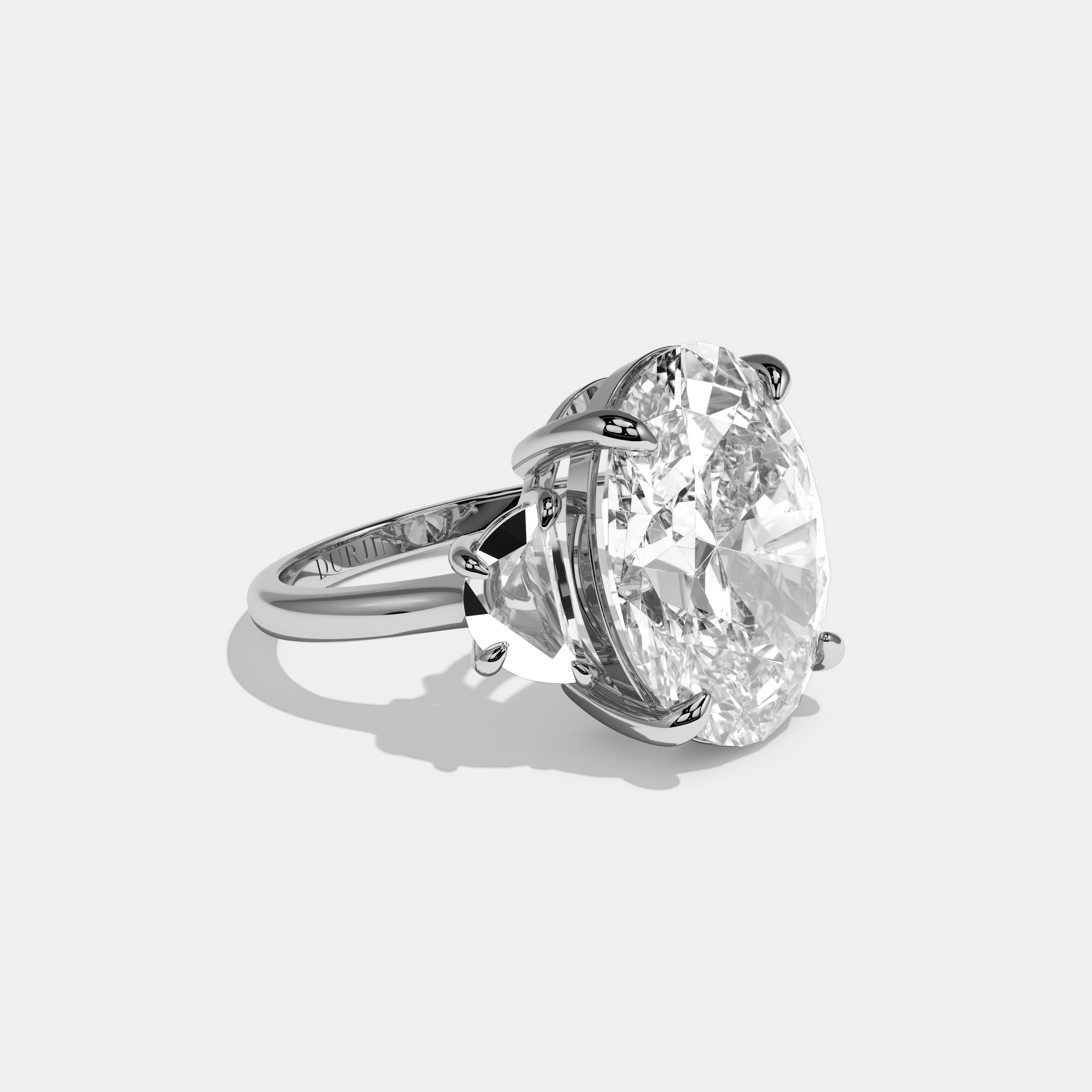 Emery Oval Cut Diamond Halo Plain Band With Half Moon Side Engagement Ring 10ct 18k White Gold