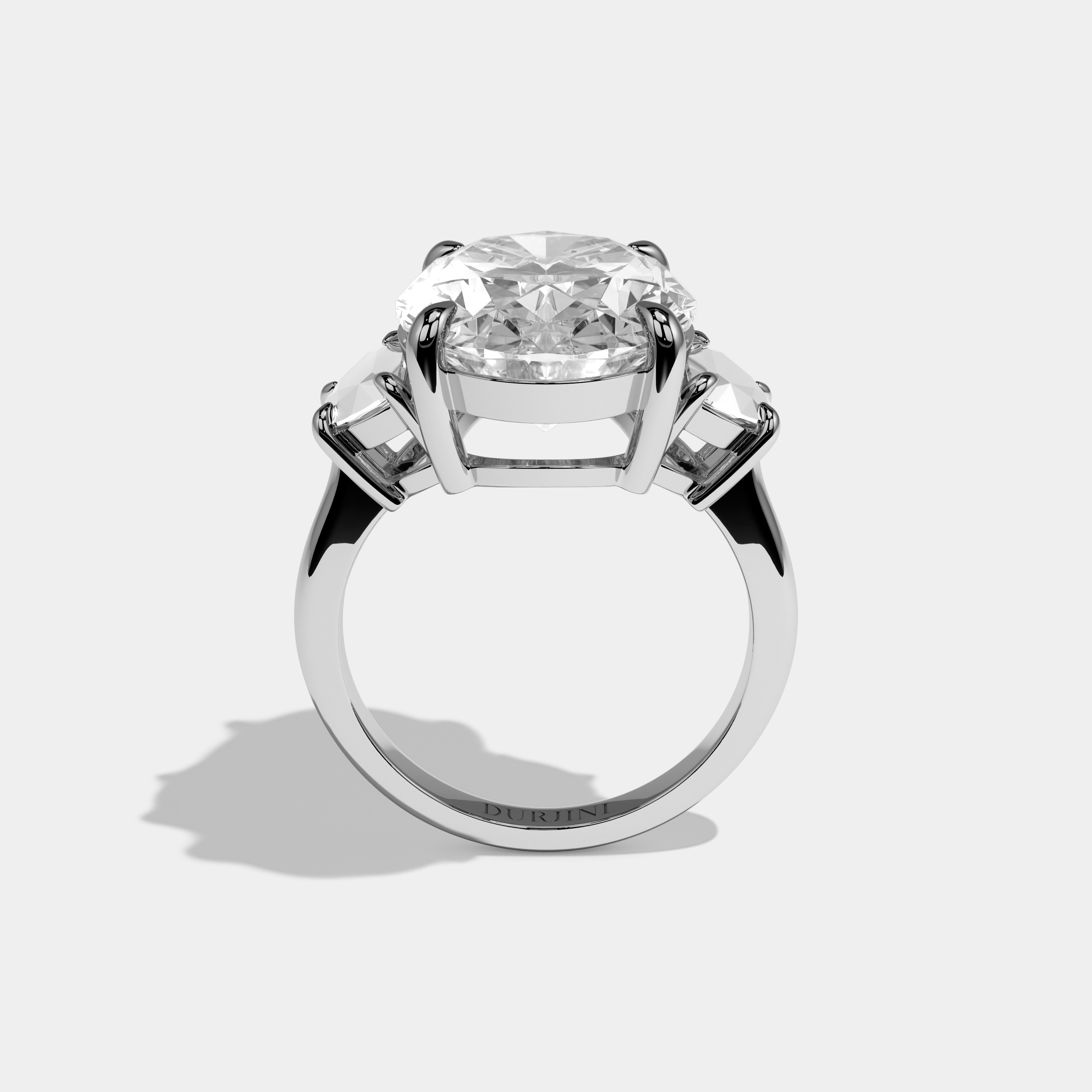 Emery Oval Cut Diamond Halo Plain Band With Half Moon Side Engagement Ring 10ct 18k White Gold