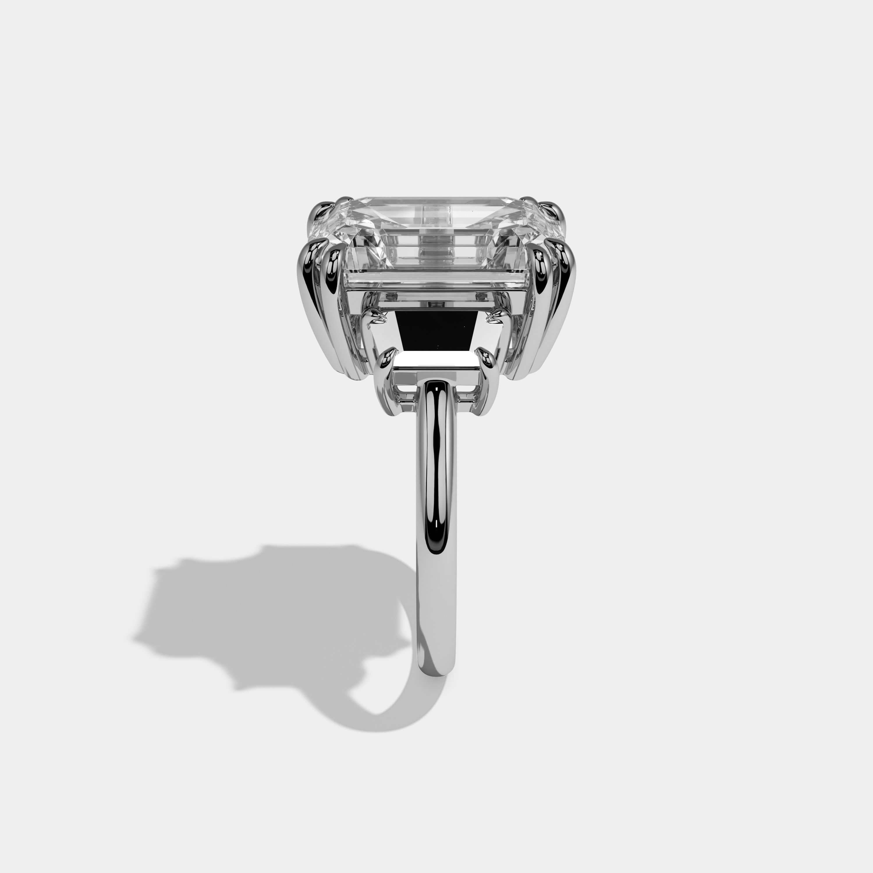 Josephine Emerald Cut Diamond Plain Band With Step Cut Sides Engagement Ring 10ct 18k White Gold