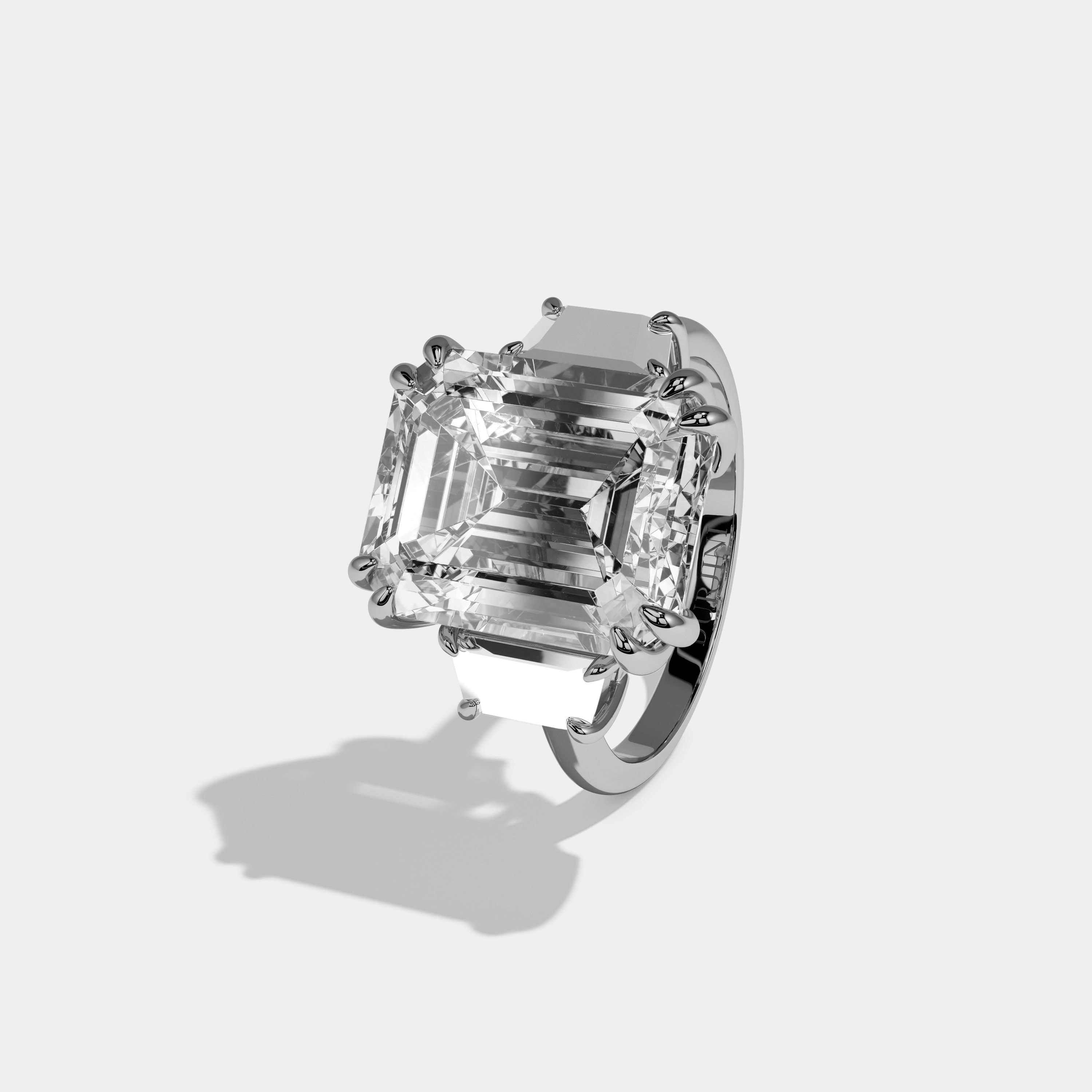Josephine Emerald Cut Diamond Plain Band With Step Cut Sides Engagement Ring 10ct 18k White Gold