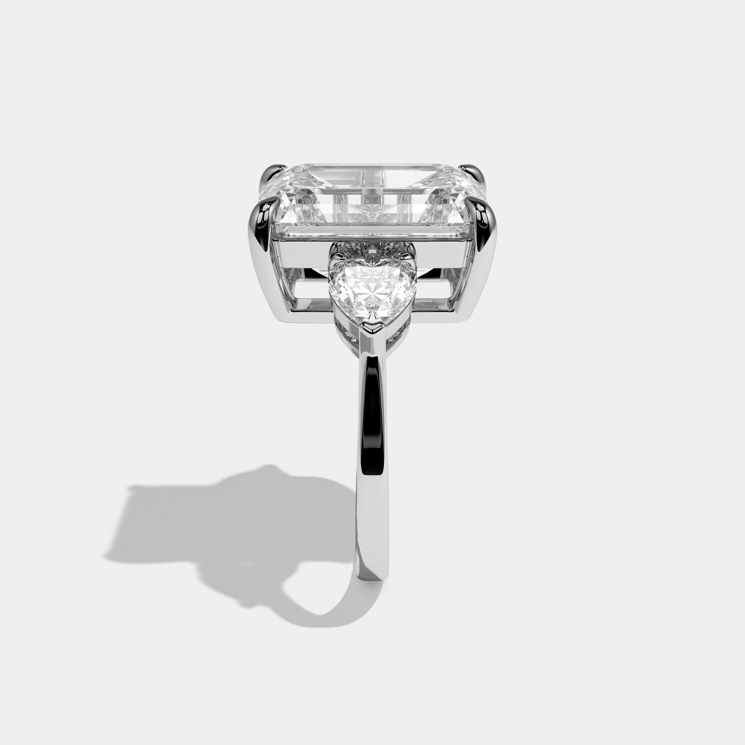 Athena Emerald Cut Diamond Halo Plain Band With Heart Side Engagement Ring 10ct 18k White Gold