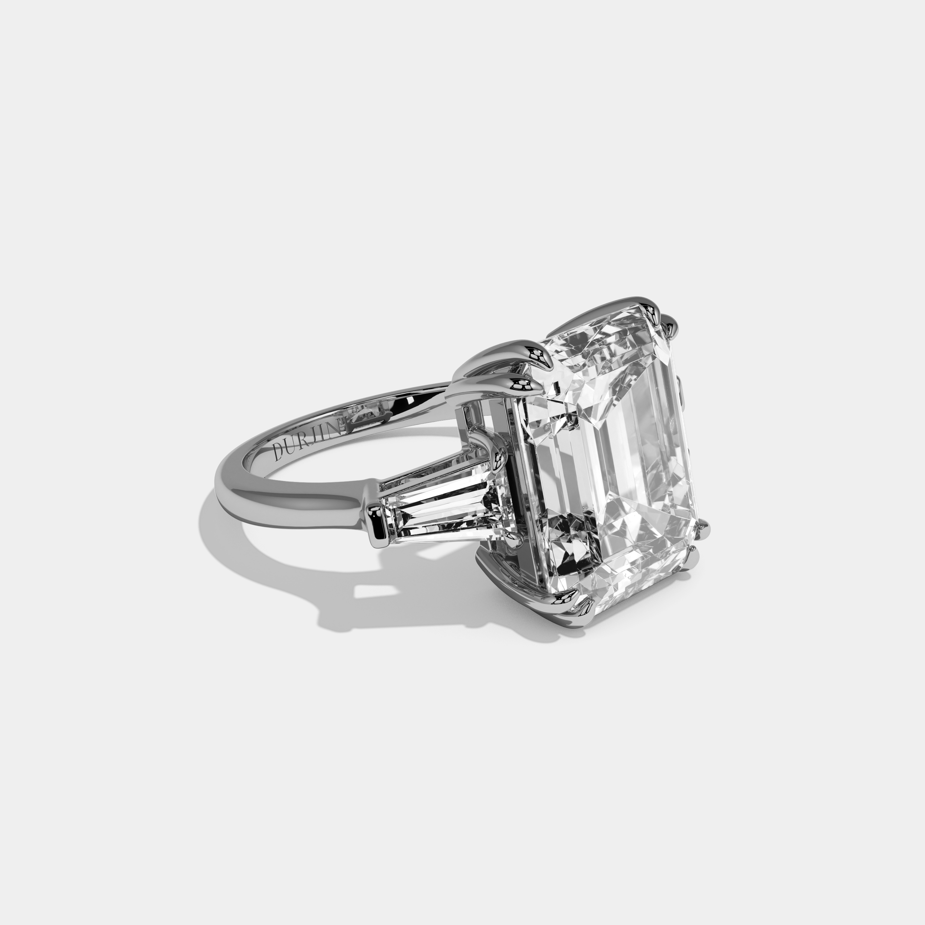 Addison Emerald Cut Diamond Plain Band With Baguette Cut Sides Engagement Ring 10ct 18k White Gold