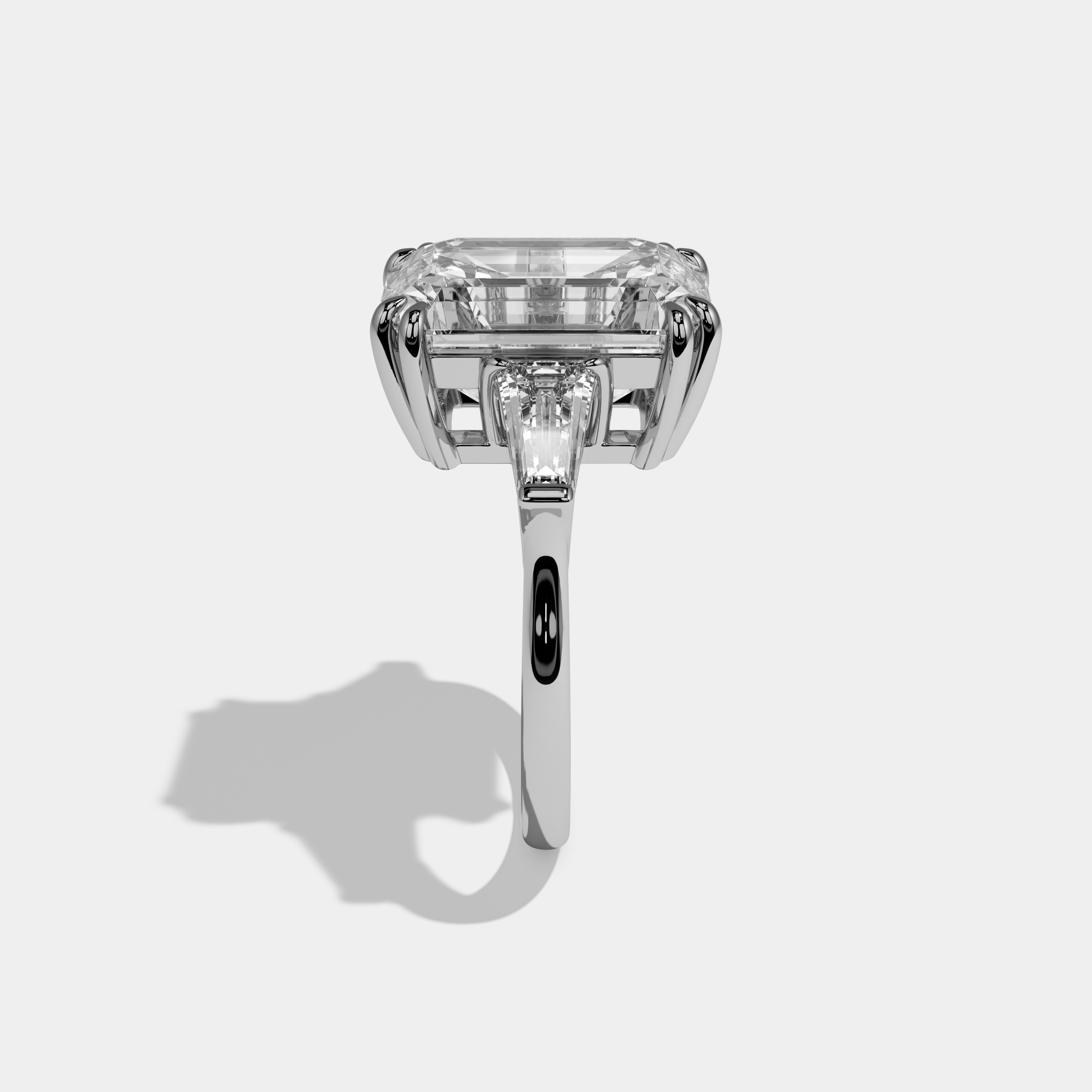 Addison Emerald Cut Diamond Plain Band With Baguette Cut Sides Engagement Ring 10ct 18k White Gold