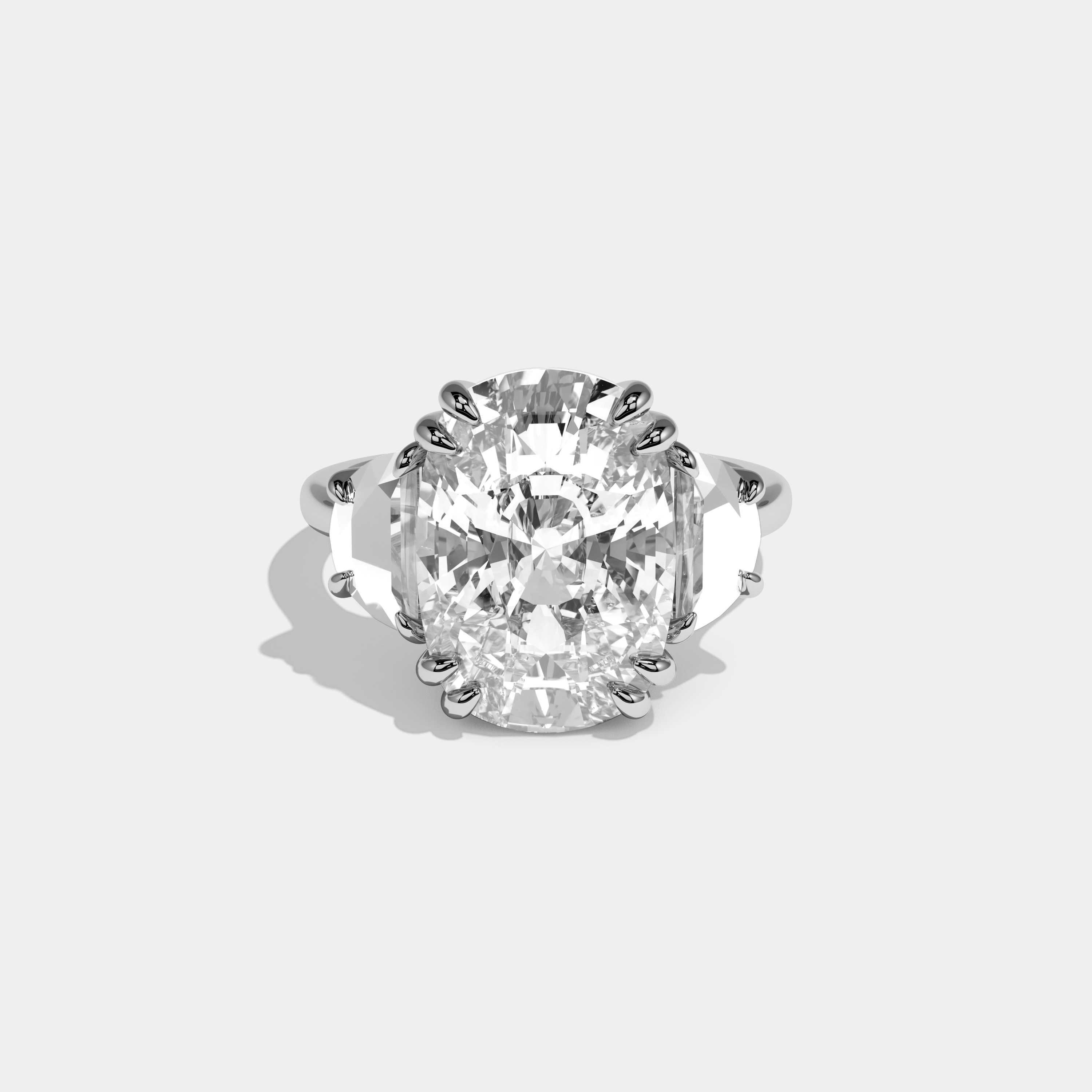 Reese Cushion Cut Diamond Halo Plain Band With Half Moon Side Engagement Ring 10ct 18k White Gold
