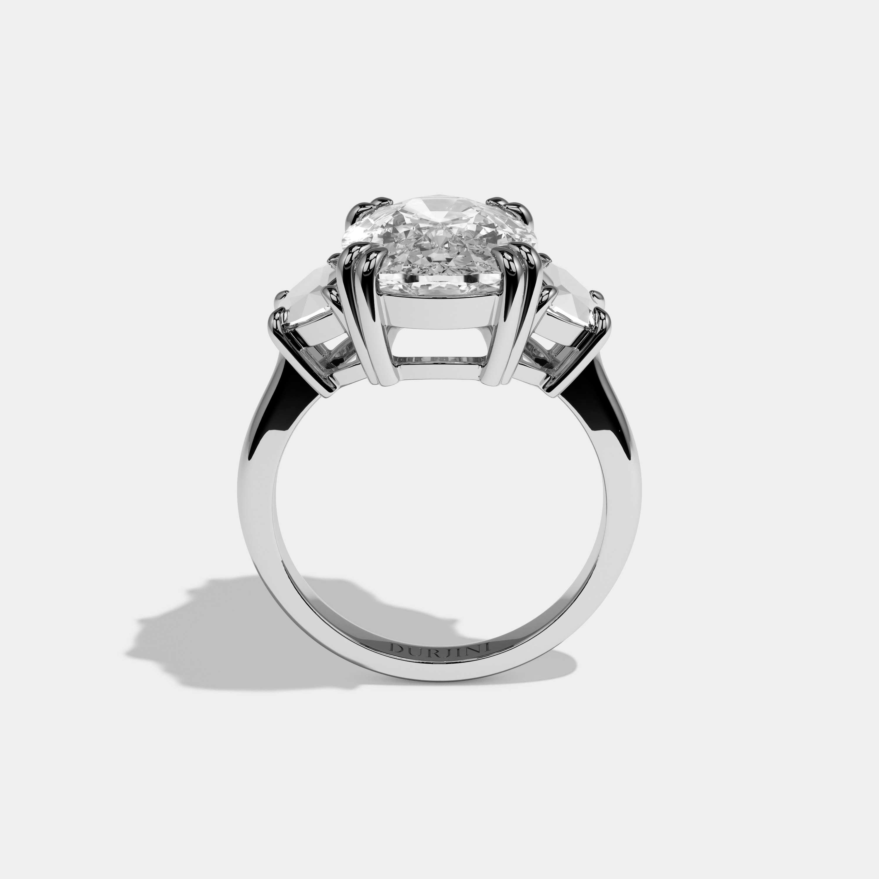 Reese Cushion Cut Diamond Halo Plain Band With Half Moon Side Engagement Ring 10ct 18k White Gold