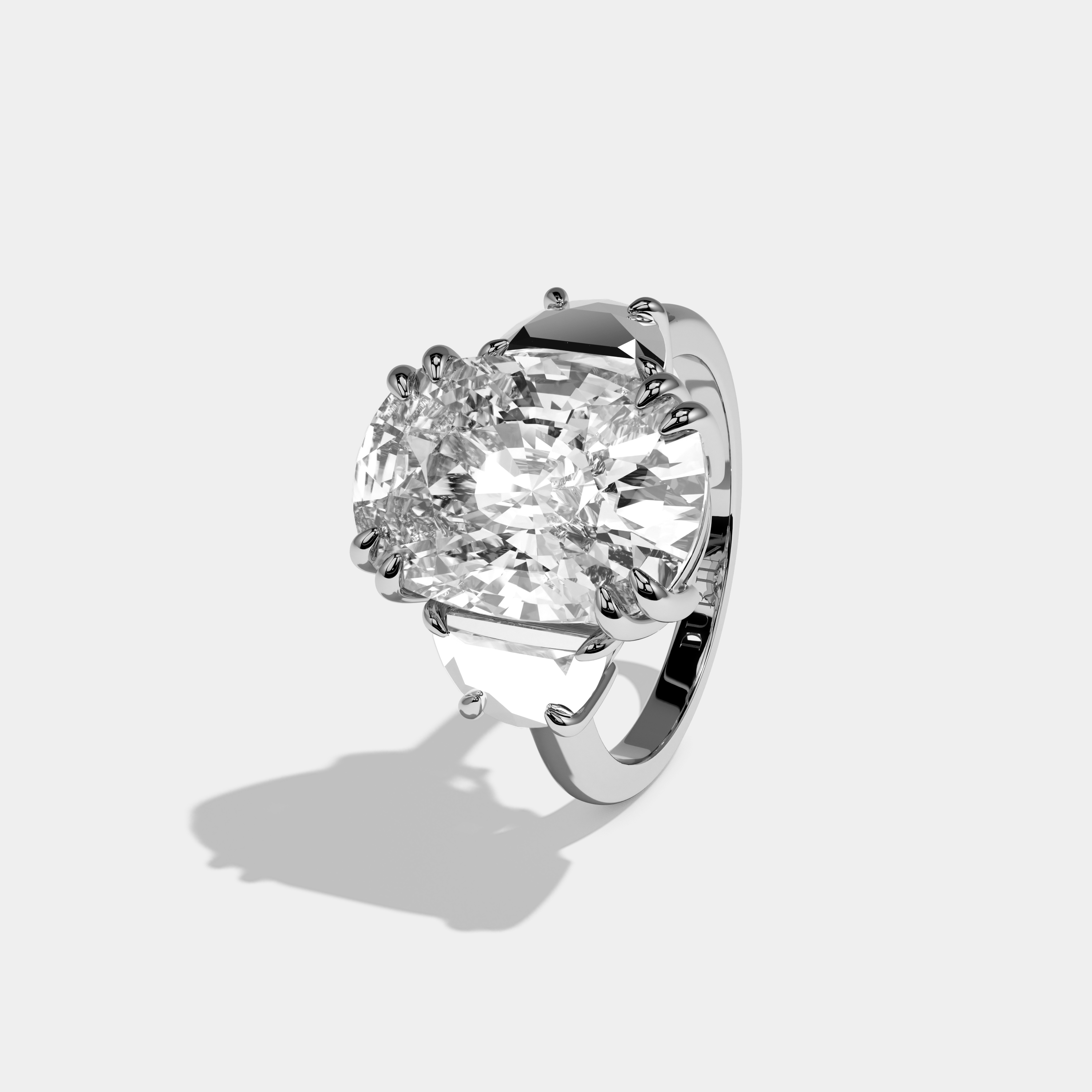 Reese Cushion Cut Diamond Halo Plain Band With Half Moon Side Engagement Ring 10ct 18k White Gold