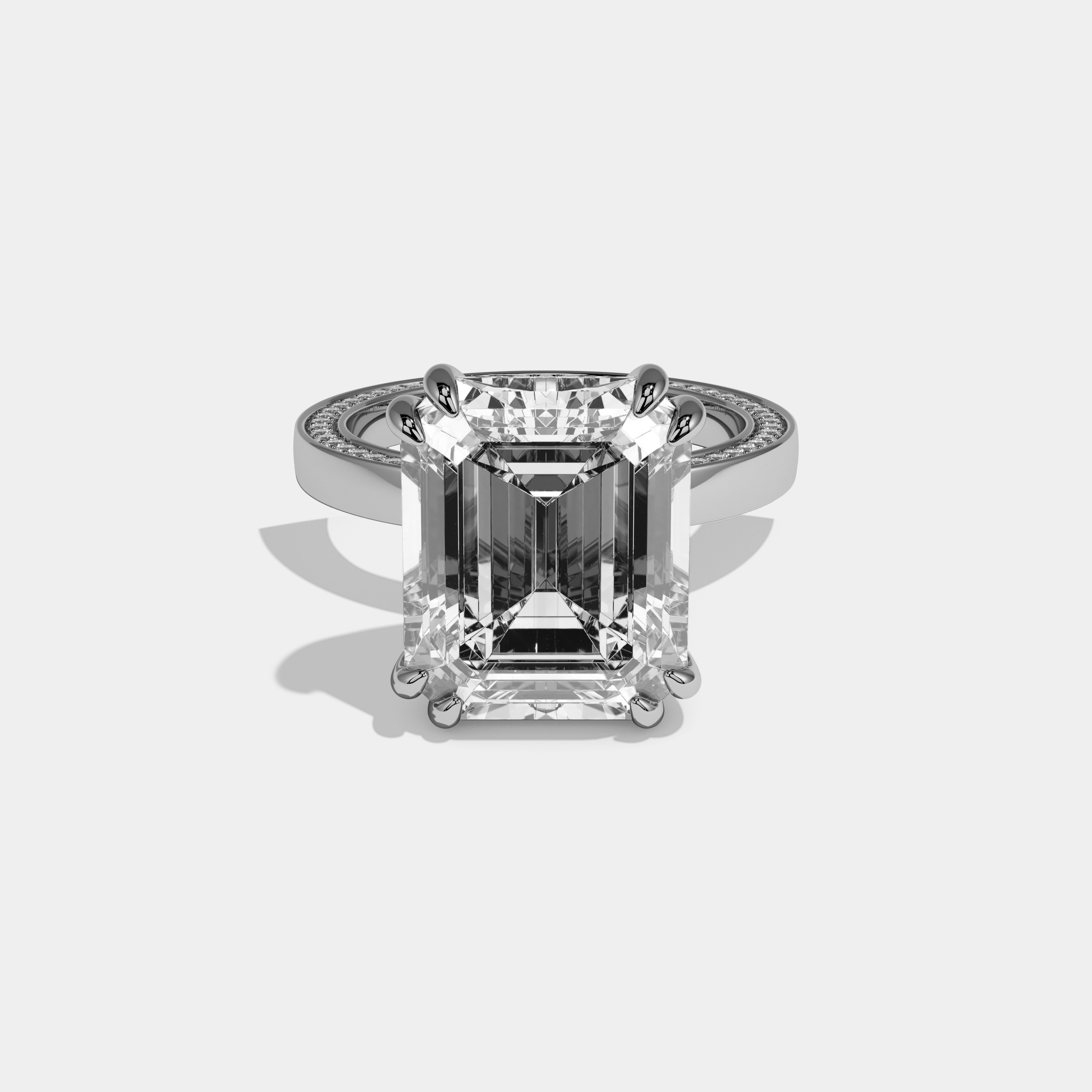 Tabitha Emerald Cut Diamond Hidden Band Engagement Ring 10ct 18k White Gold