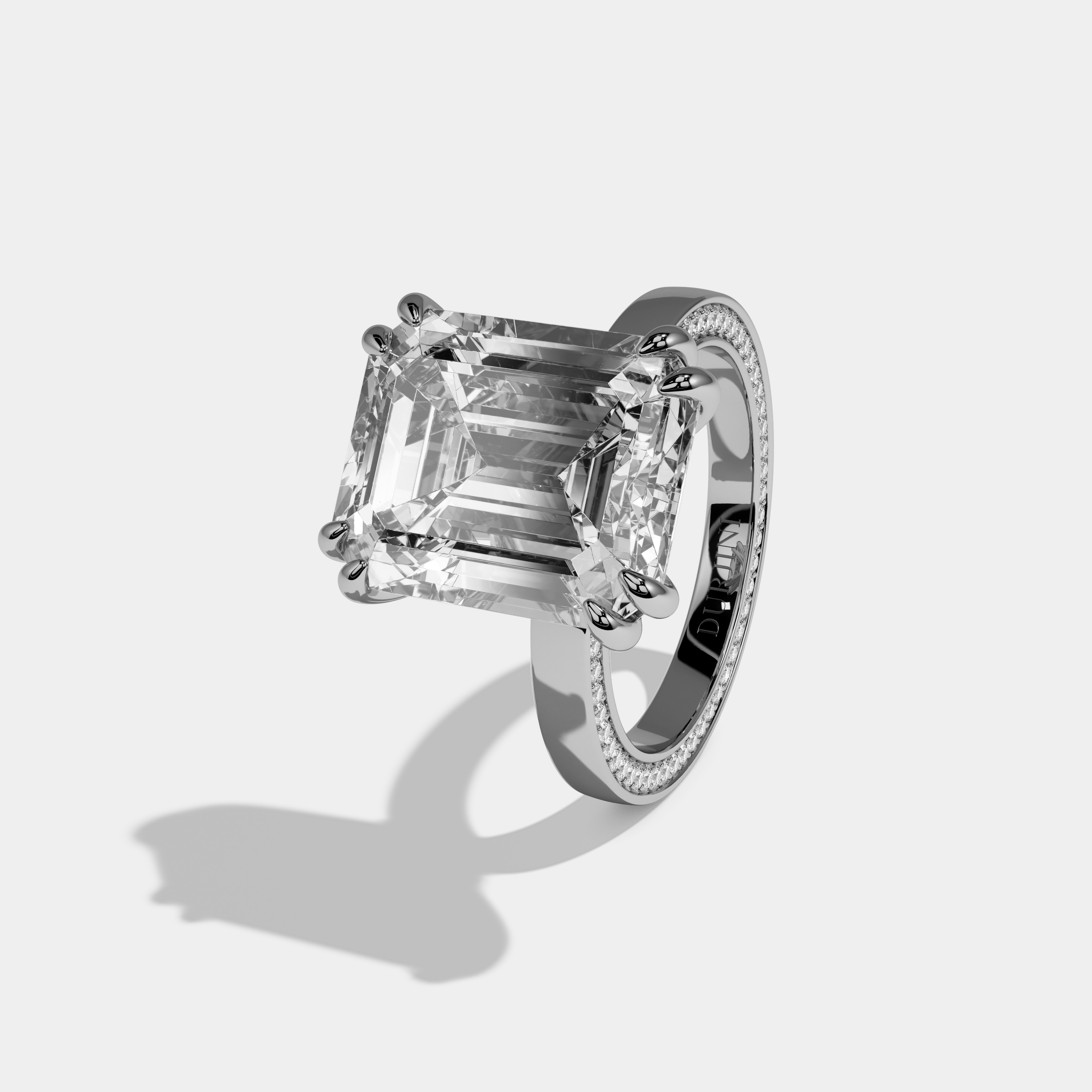 Tabitha Emerald Cut Diamond Hidden Band Engagement Ring 10ct 18k White Gold
