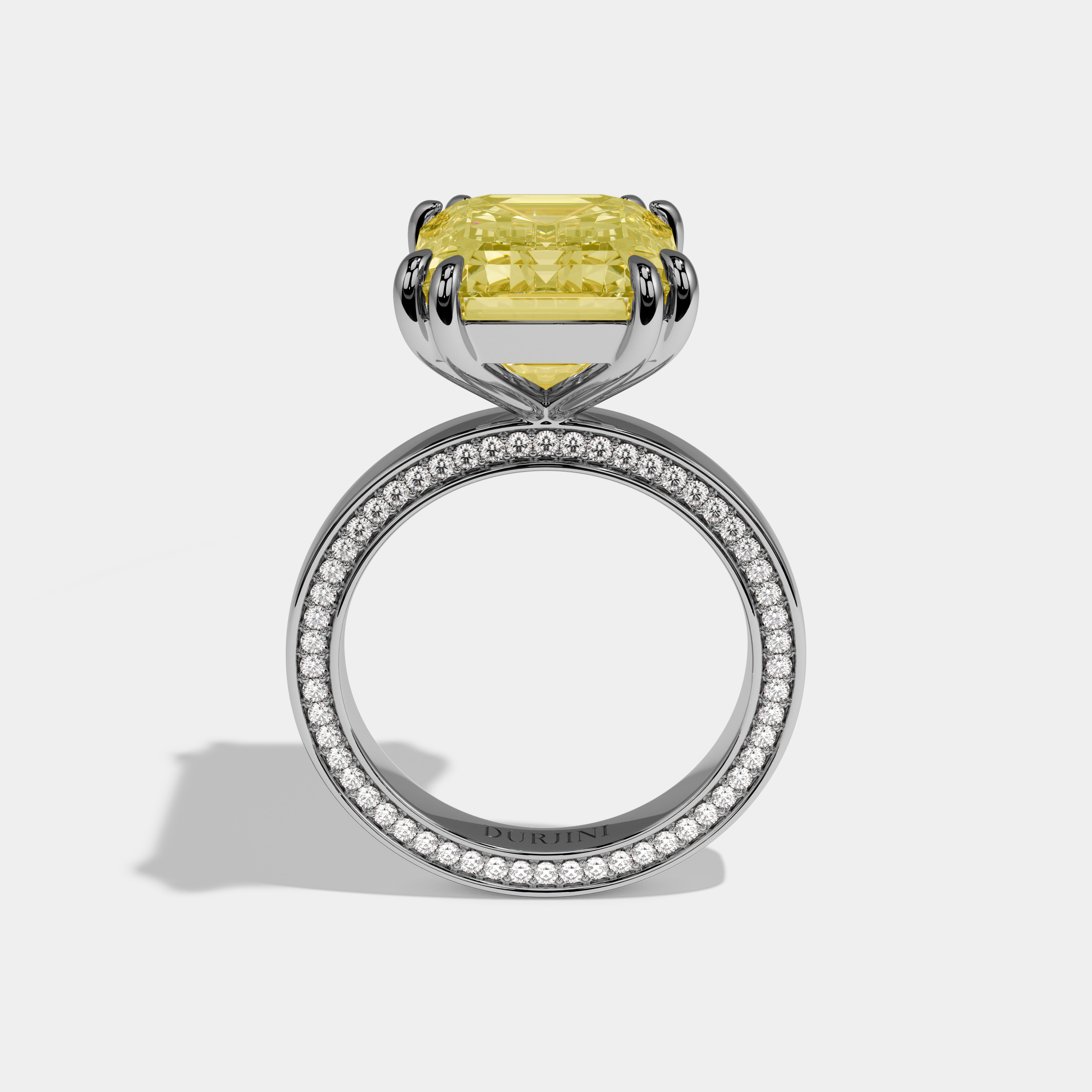 Tabitha Fancy Yellow Emerald Cut Diamond Hidden Band Engagement Ring 10ct 18k White Gold