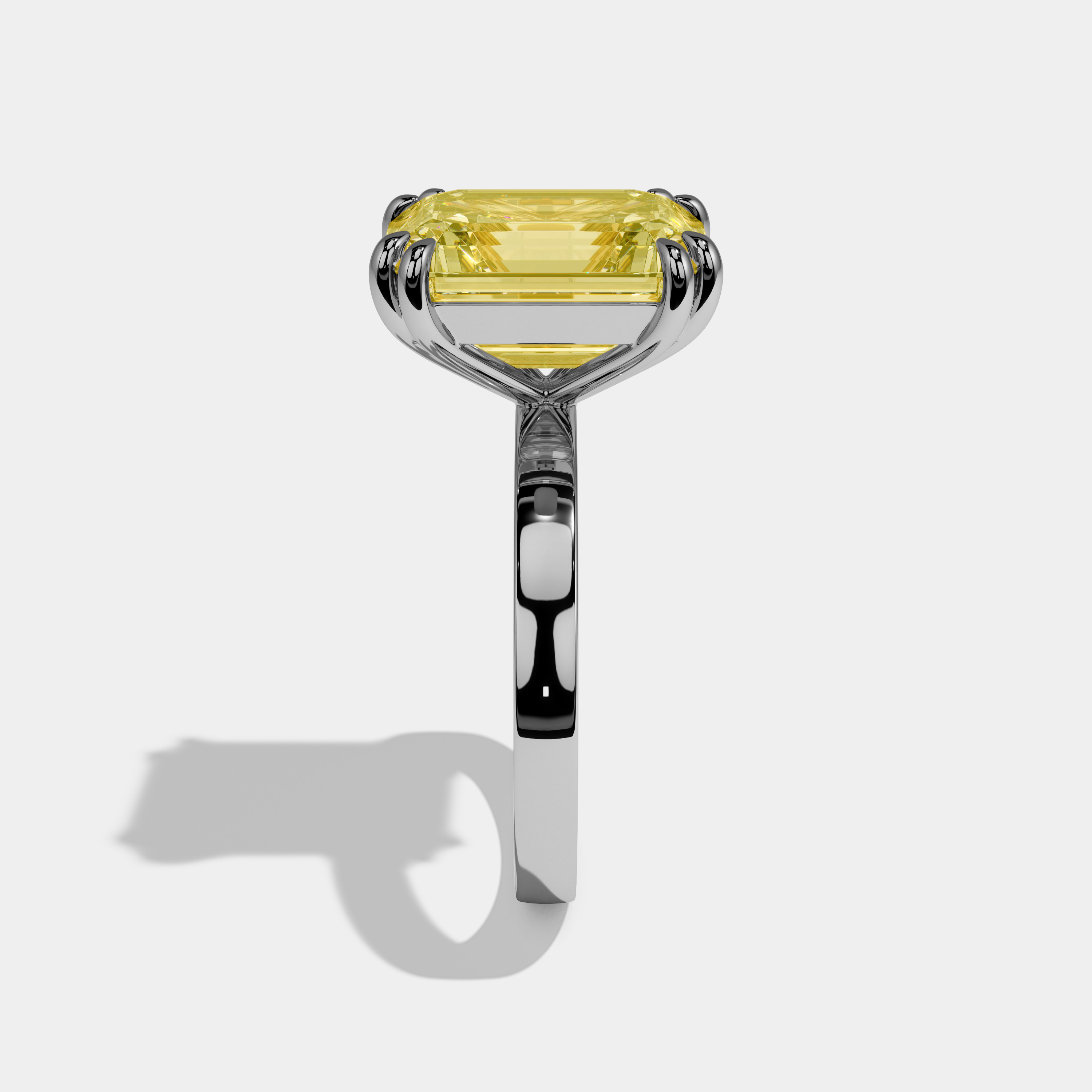 Tabitha Fancy Yellow Emerald Cut Diamond Hidden Band Engagement Ring 10ct 18k White Gold