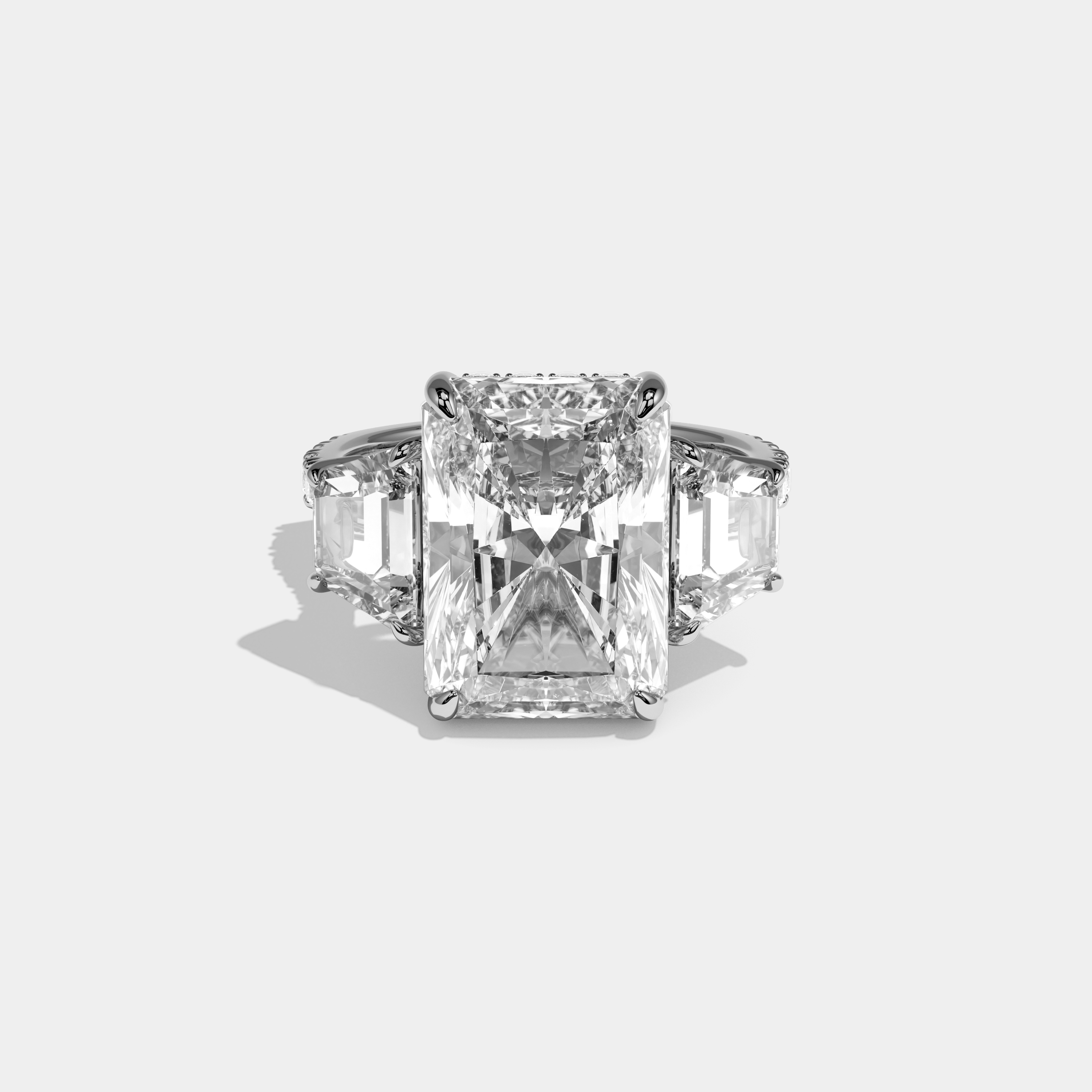 Brooke Radiant Brilliant Cut Diamond Halo With Trapezoid Sides Engagement Ring 10ct 18k White Gold