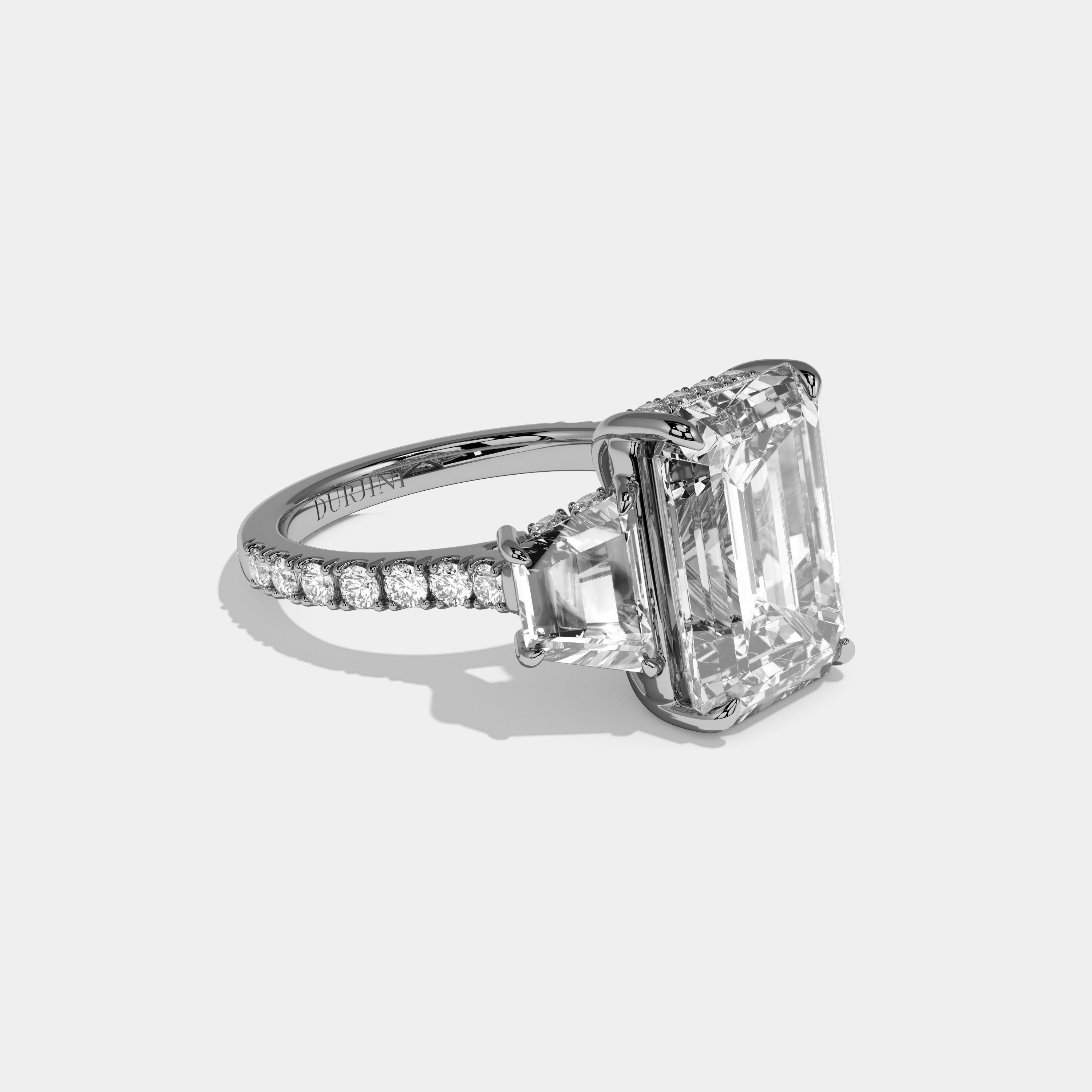 Eleanor Emerald Cut Diamond Band With Step Cut Sides Engagement Ring 10ct 18k White Gold