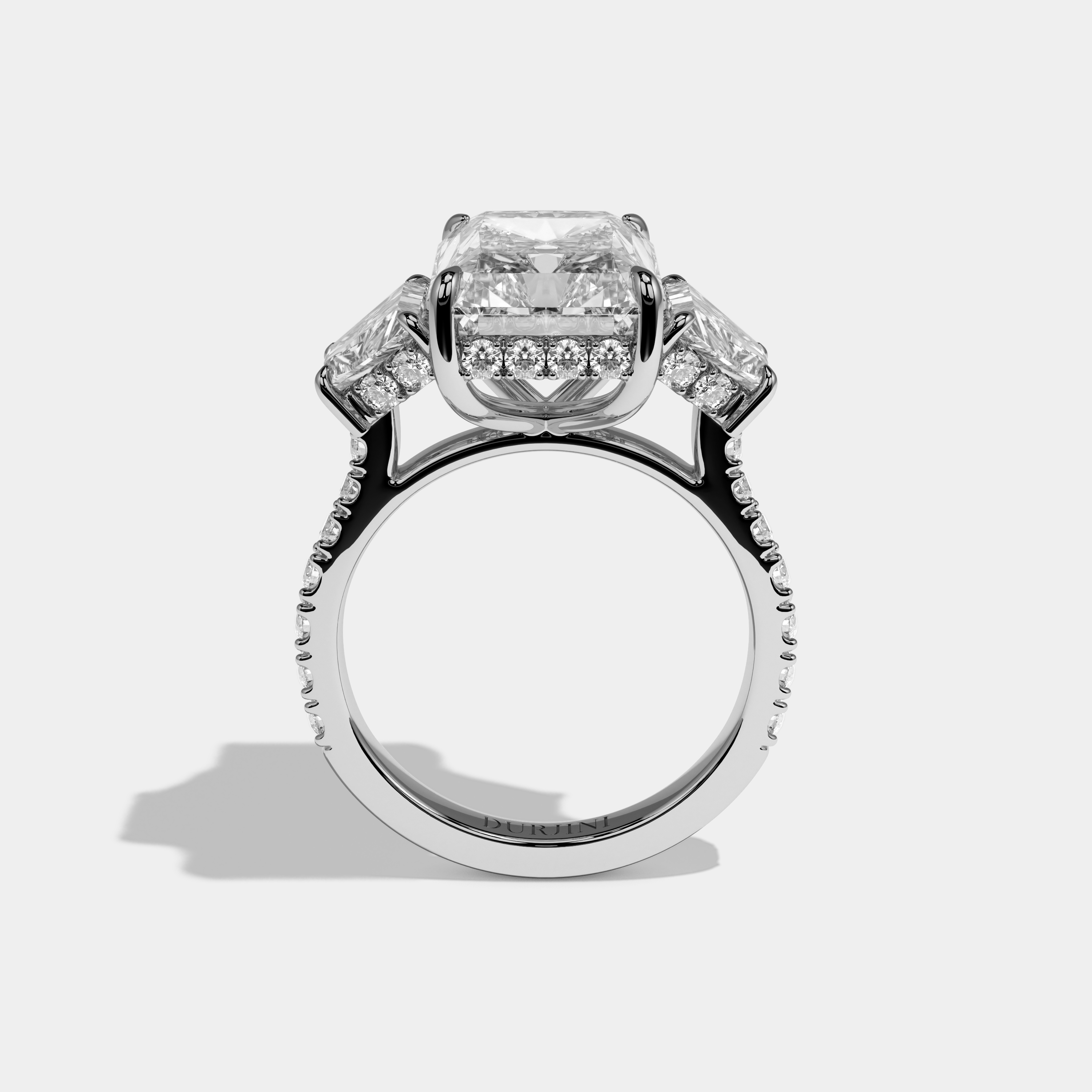 Brooke Radiant Brilliant Cut Diamond Halo With Trapezoid Sides Engagement Ring 10ct 18k White Gold