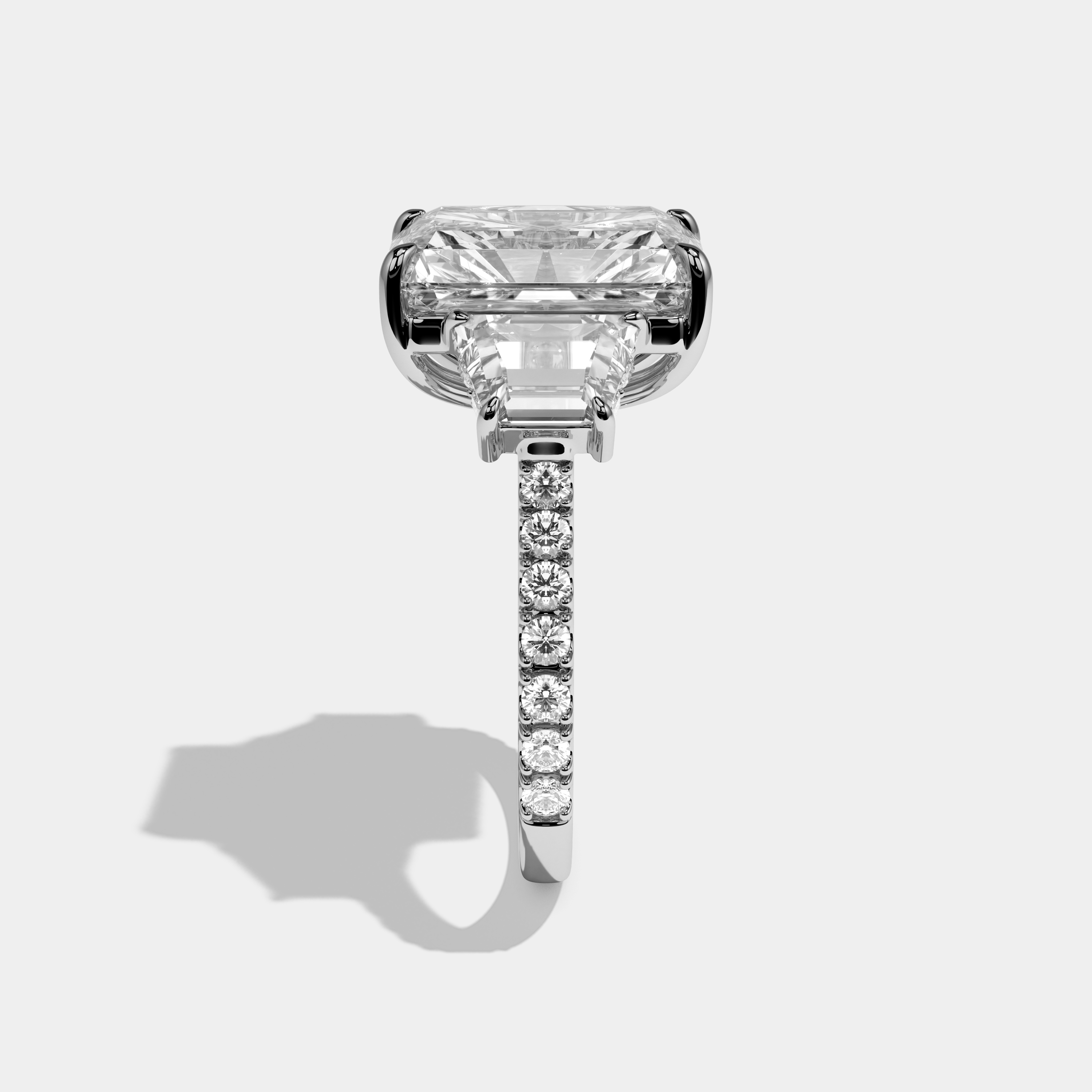 Brooke Radiant Brilliant Cut Diamond Halo With Trapezoid Sides Engagement Ring 10ct 18k White Gold