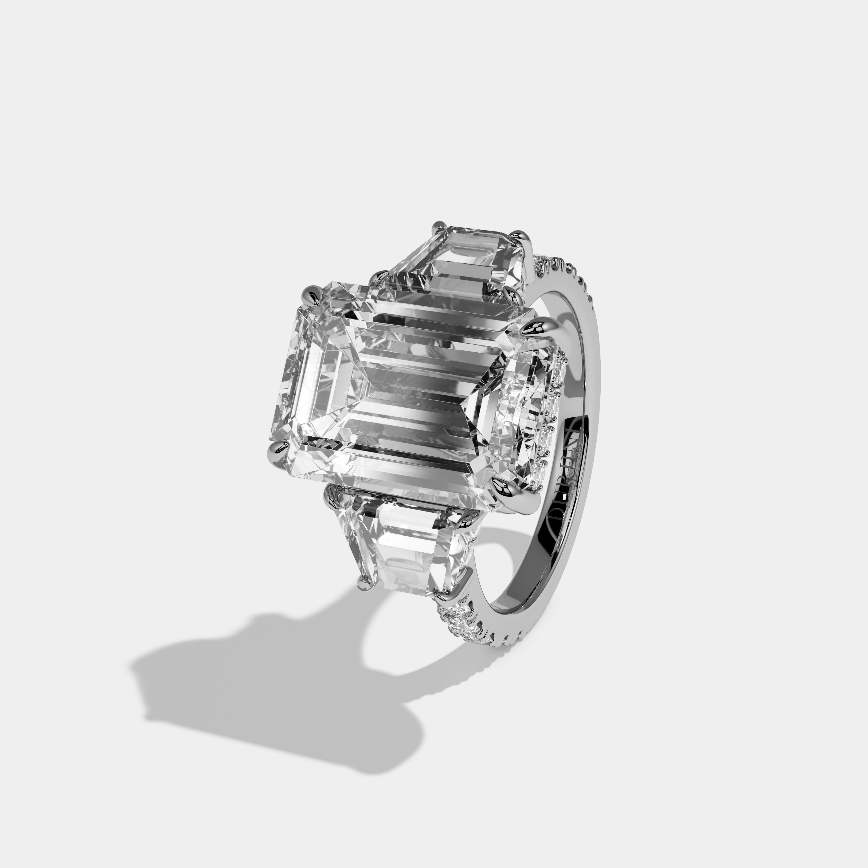 Eleanor Emerald Cut Diamond Band With Step Cut Sides Engagement Ring 10ct 18k White Gold