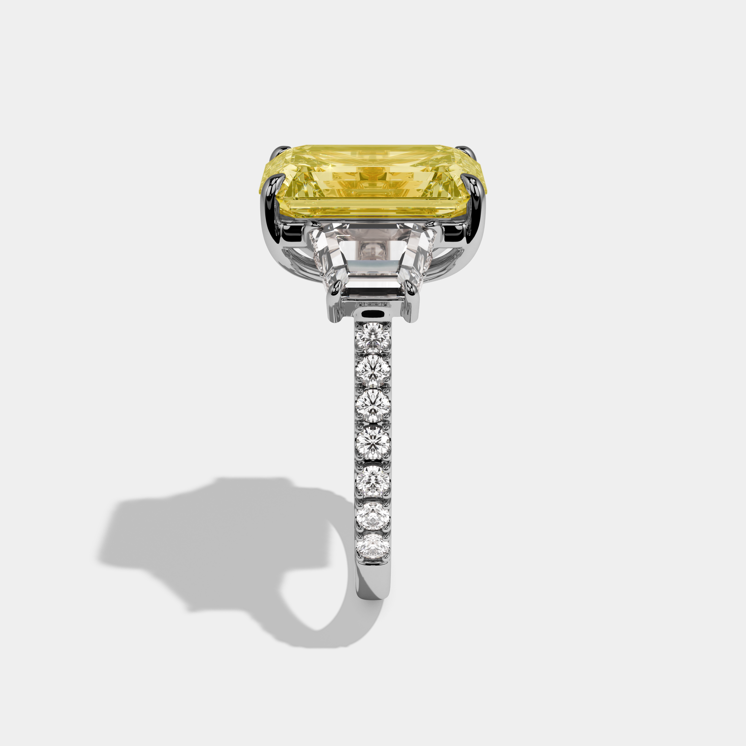 Eleanor Fancy Yellow Emerald Cut Diamond Band With Step Cut Sides Engagement Ring 10ct 18k White Gold