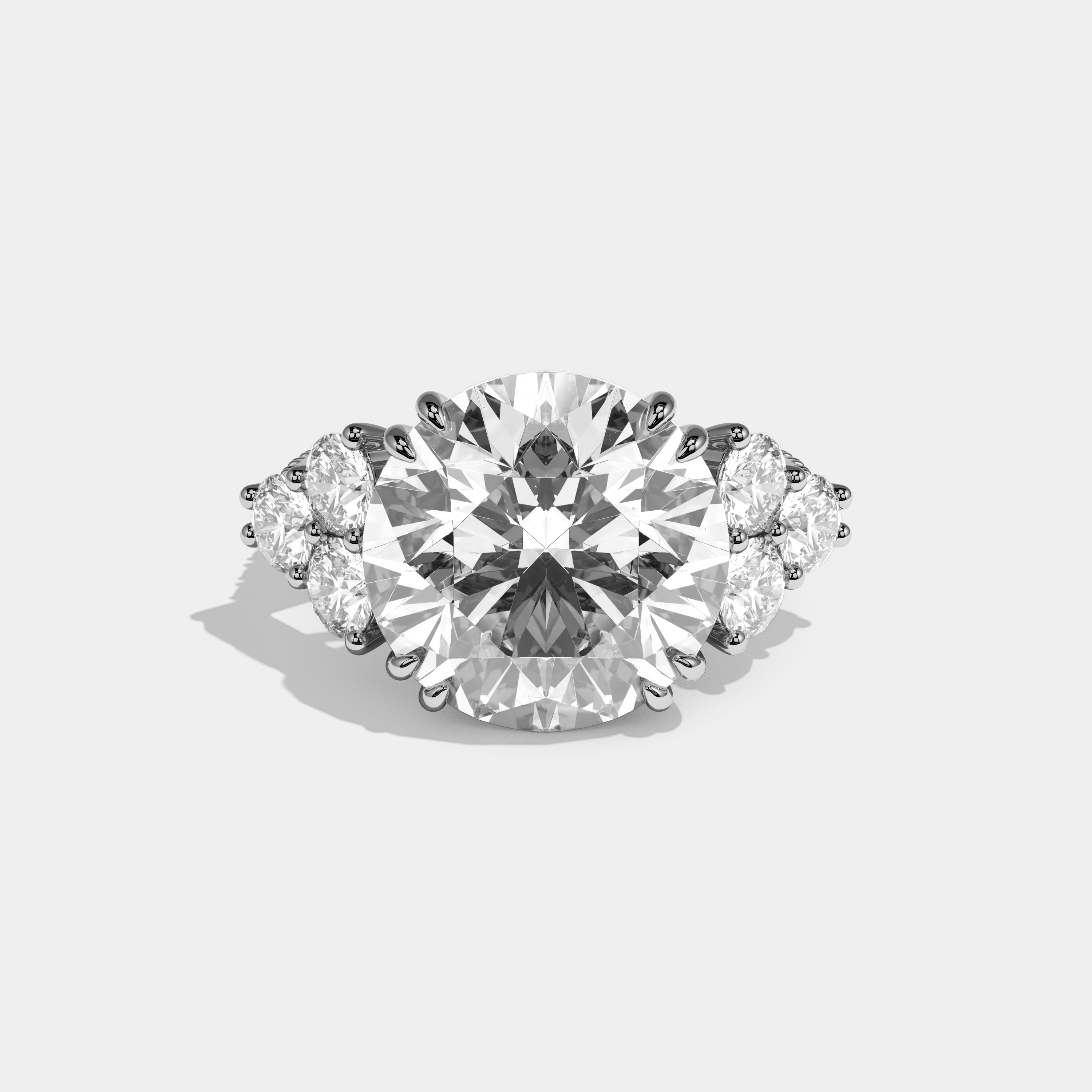 Kendall Round Brilliant Cut Diamond Halo Trio Round Side Engagement Ring 10ct 18k White Gold