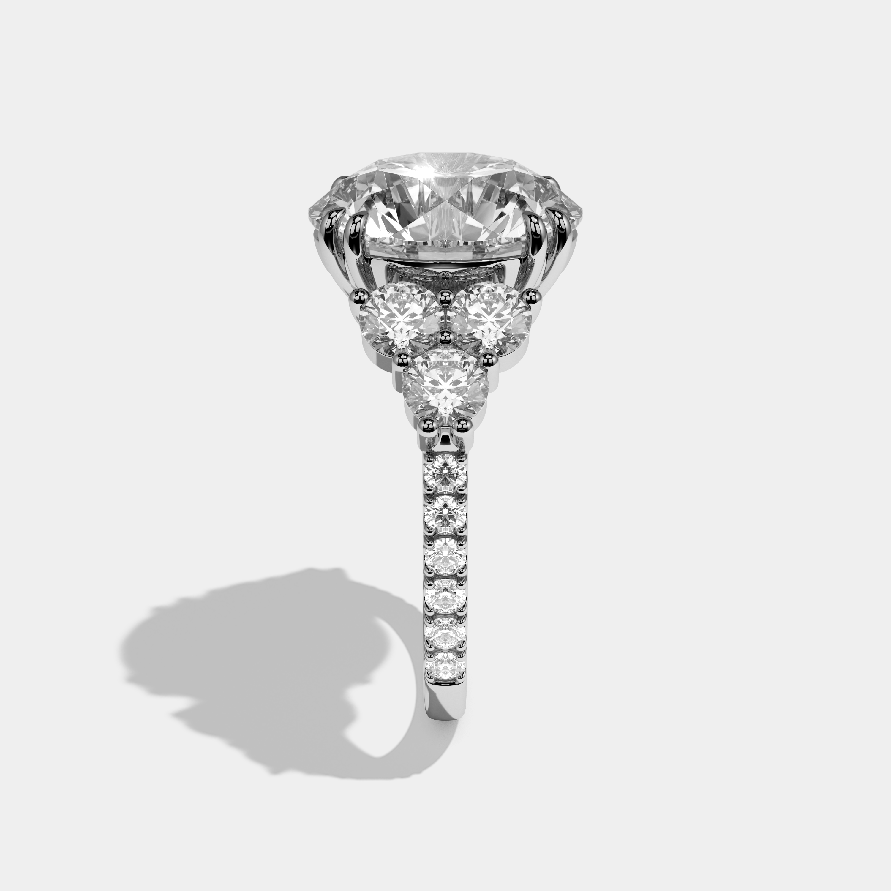 Kendall Round Brilliant Cut Diamond Halo Trio Round Side Engagement Ring 10ct 18k White Gold