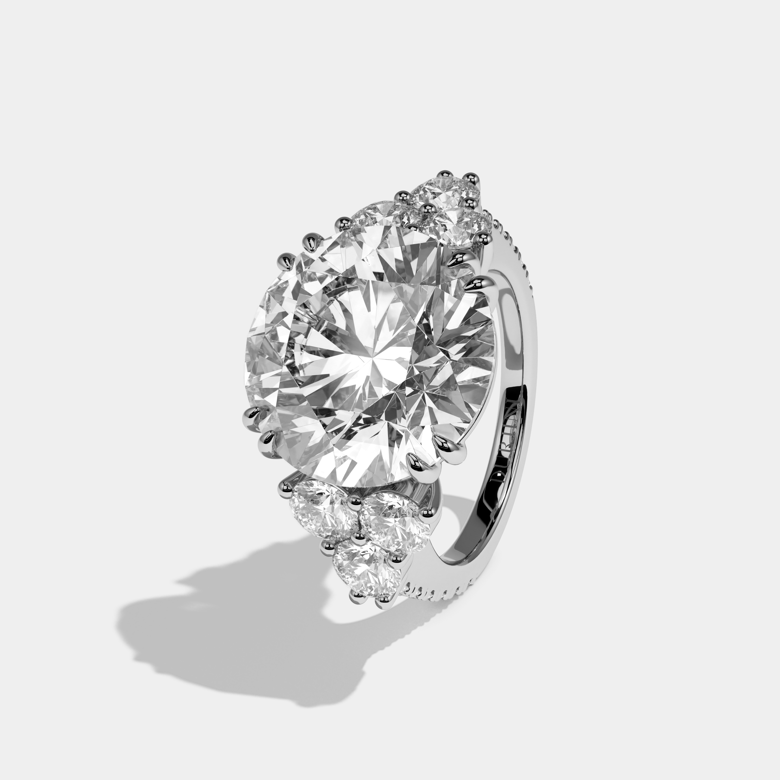 Kendall Round Brilliant Cut Diamond Halo Trio Round Side Engagement Ring 10ct 18k White Gold