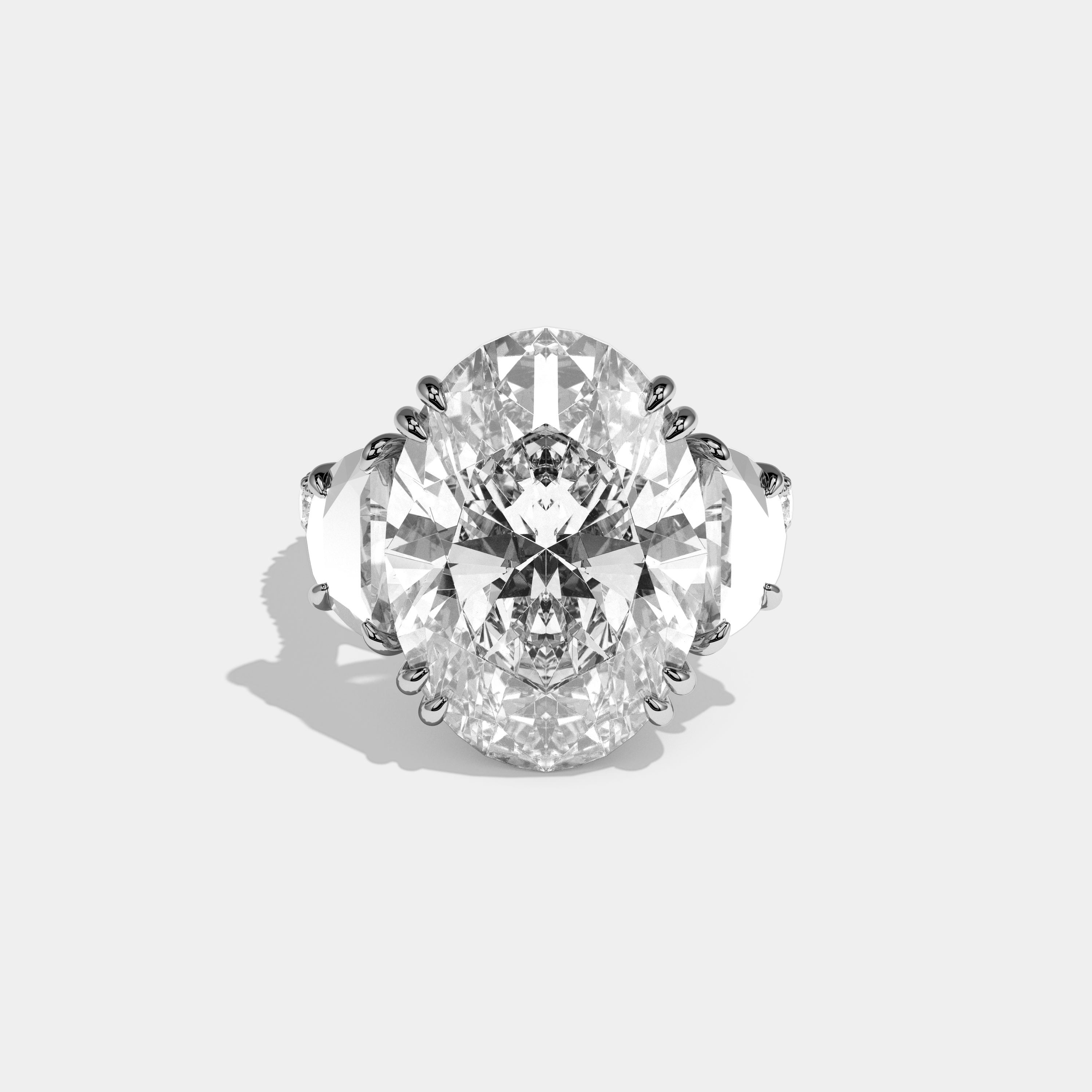 Summer Oval Cut Diamond Halo With Half Moon Side Engagement Ring 10ct 18k White Gold