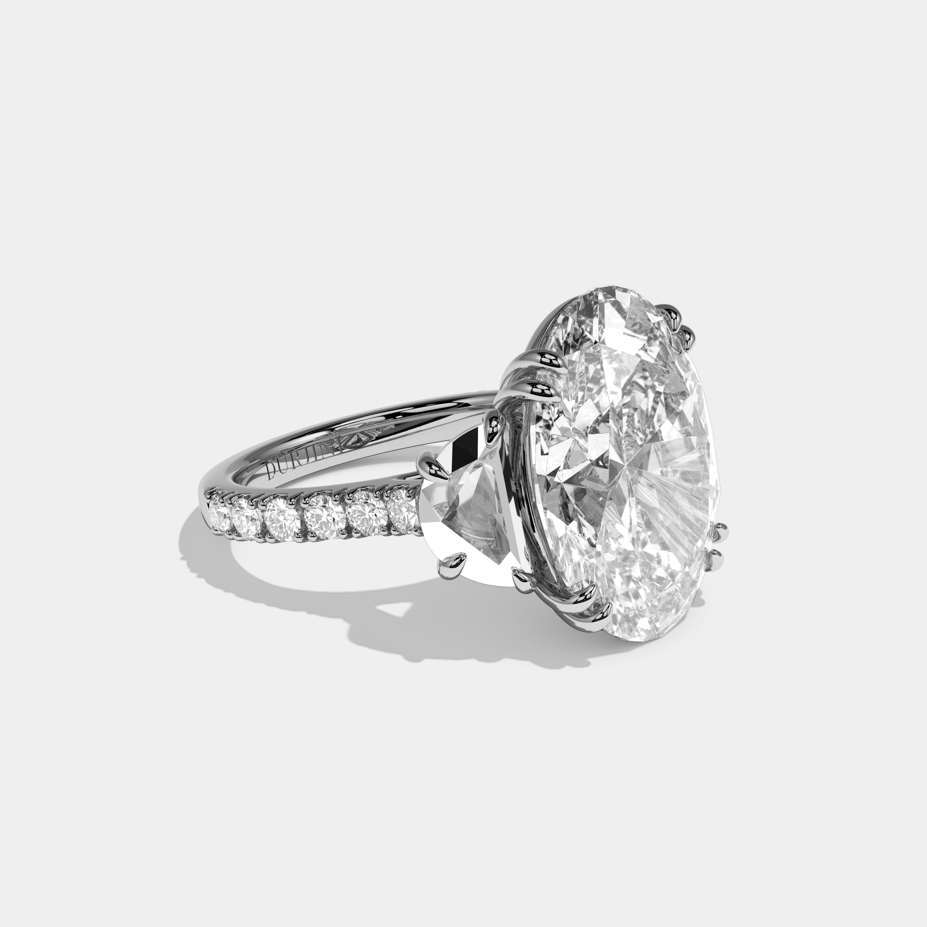 Summer Oval Cut Diamond Halo With Half Moon Side Engagement Ring 10ct 18k White Gold