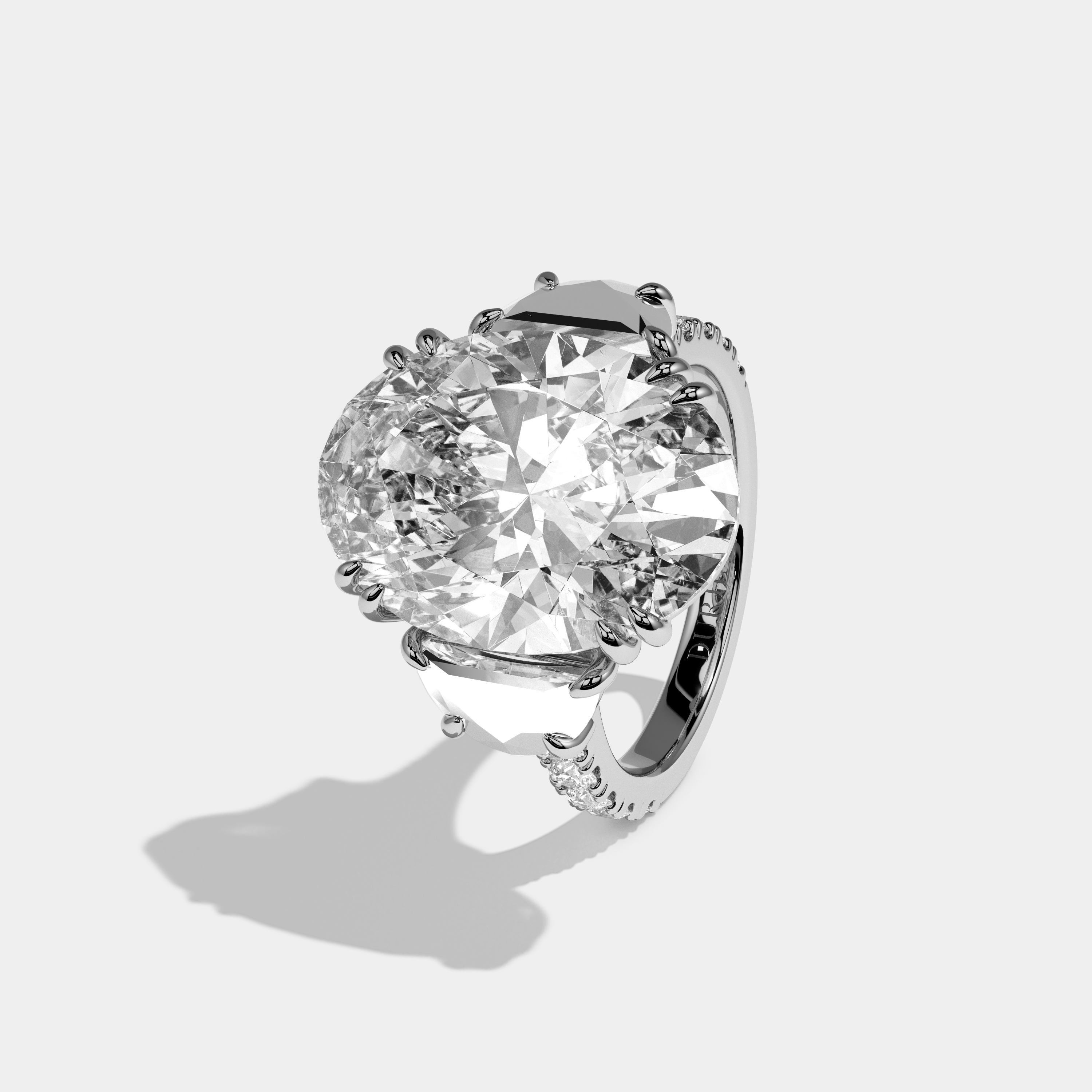 Summer Oval Cut Diamond Halo With Half Moon Side Engagement Ring 10ct 18k White Gold
