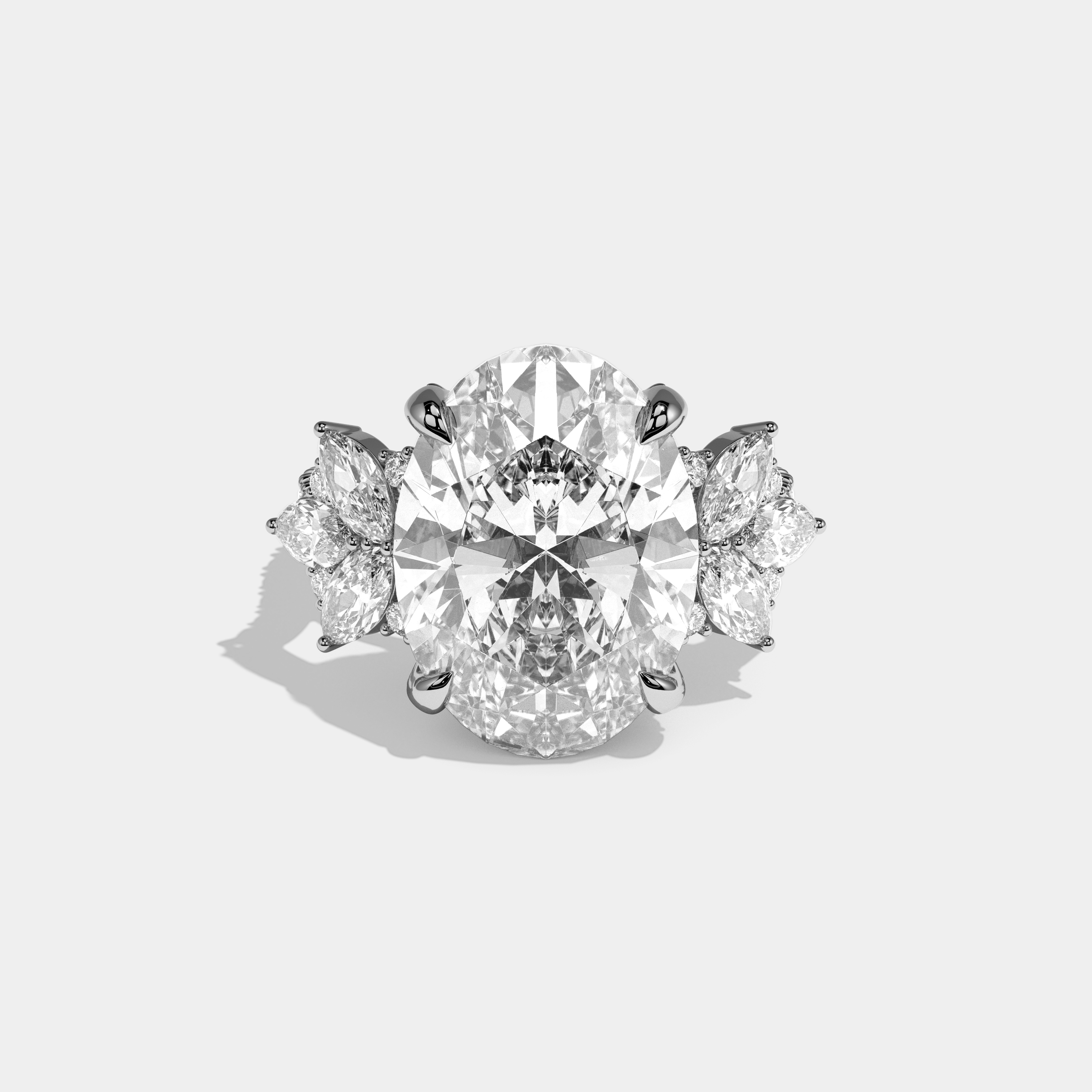 Paige Oval Cut Diamond Halo With Trio Marquise Side Engagement Ring 10ct 18k White Gold