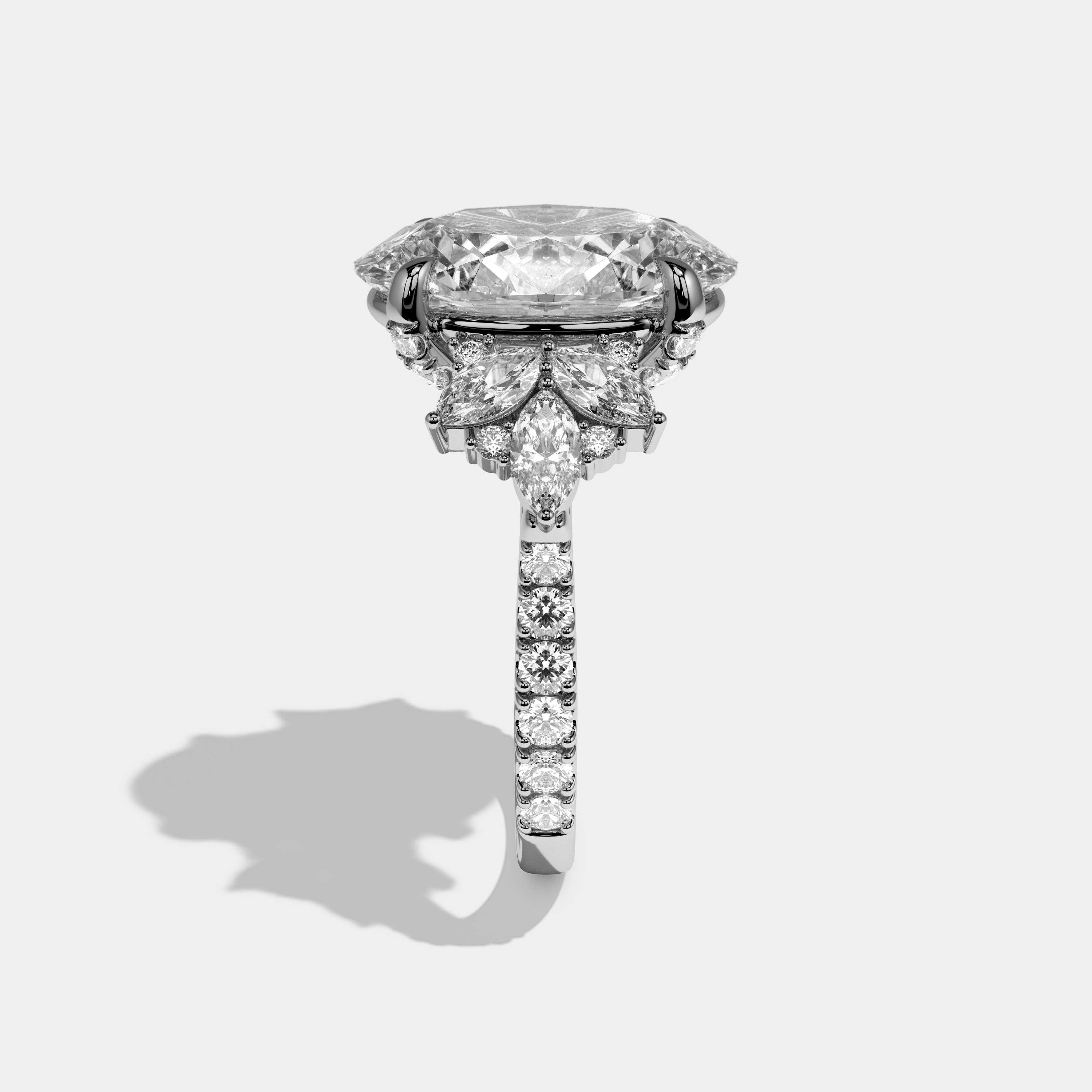 Paige Oval Cut Diamond Halo With Trio Marquise Side Engagement Ring 10ct 18k White Gold
