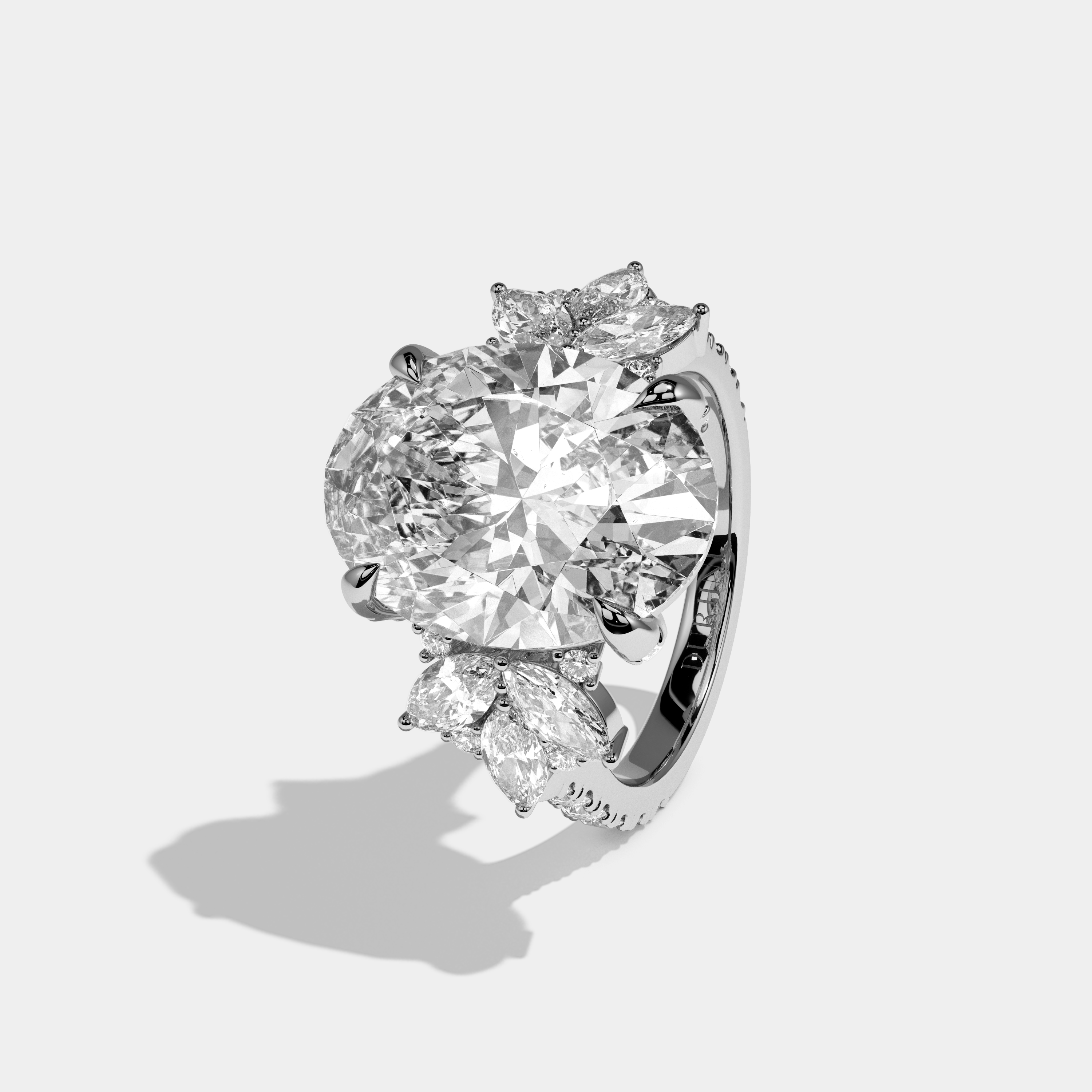 Paige Oval Cut Diamond Halo With Trio Marquise Side Engagement Ring 10ct 18k White Gold