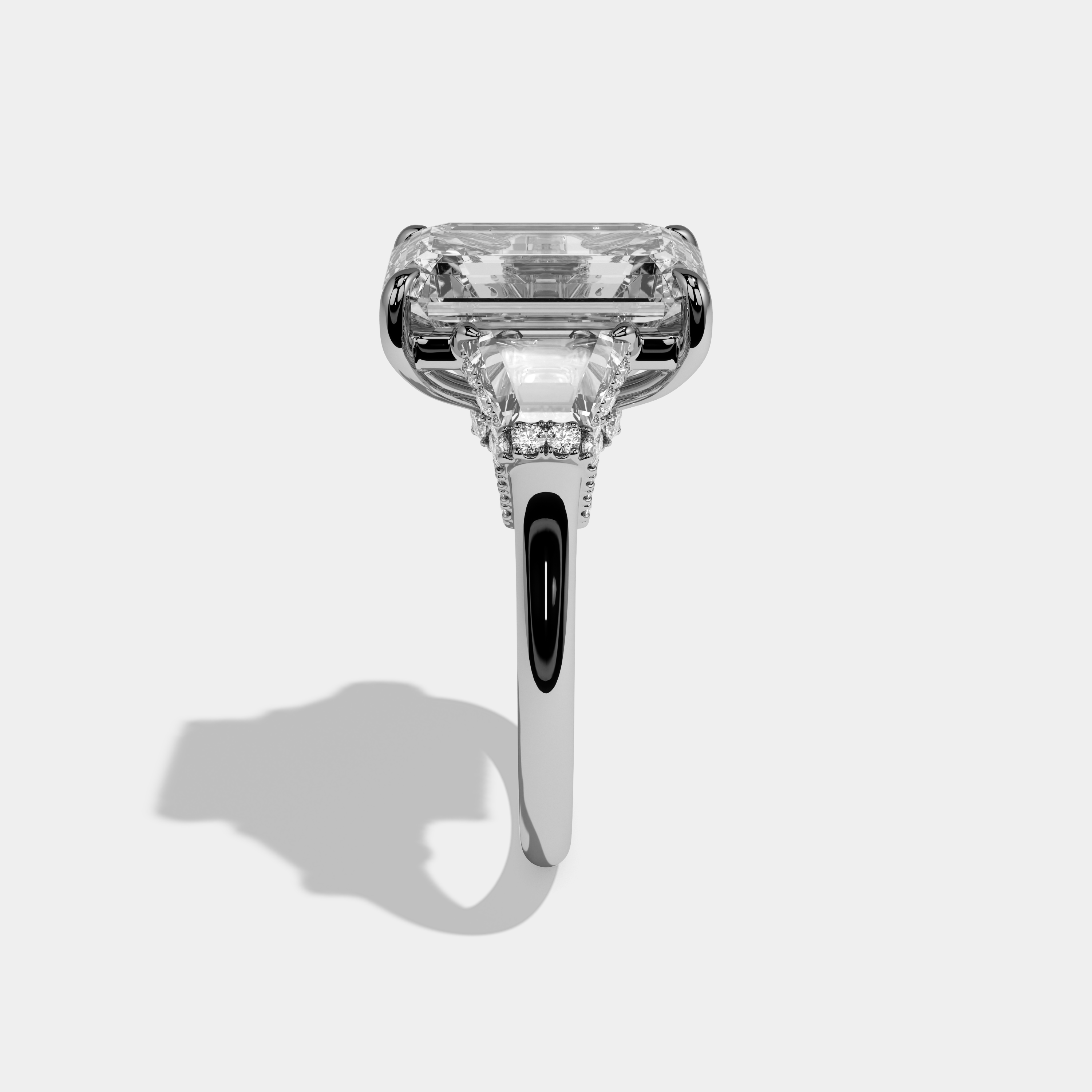 Nellie Emerald Cut Diamond Plain Band With Step Cut Sides Engagement Ring 8ct 18k White Gold