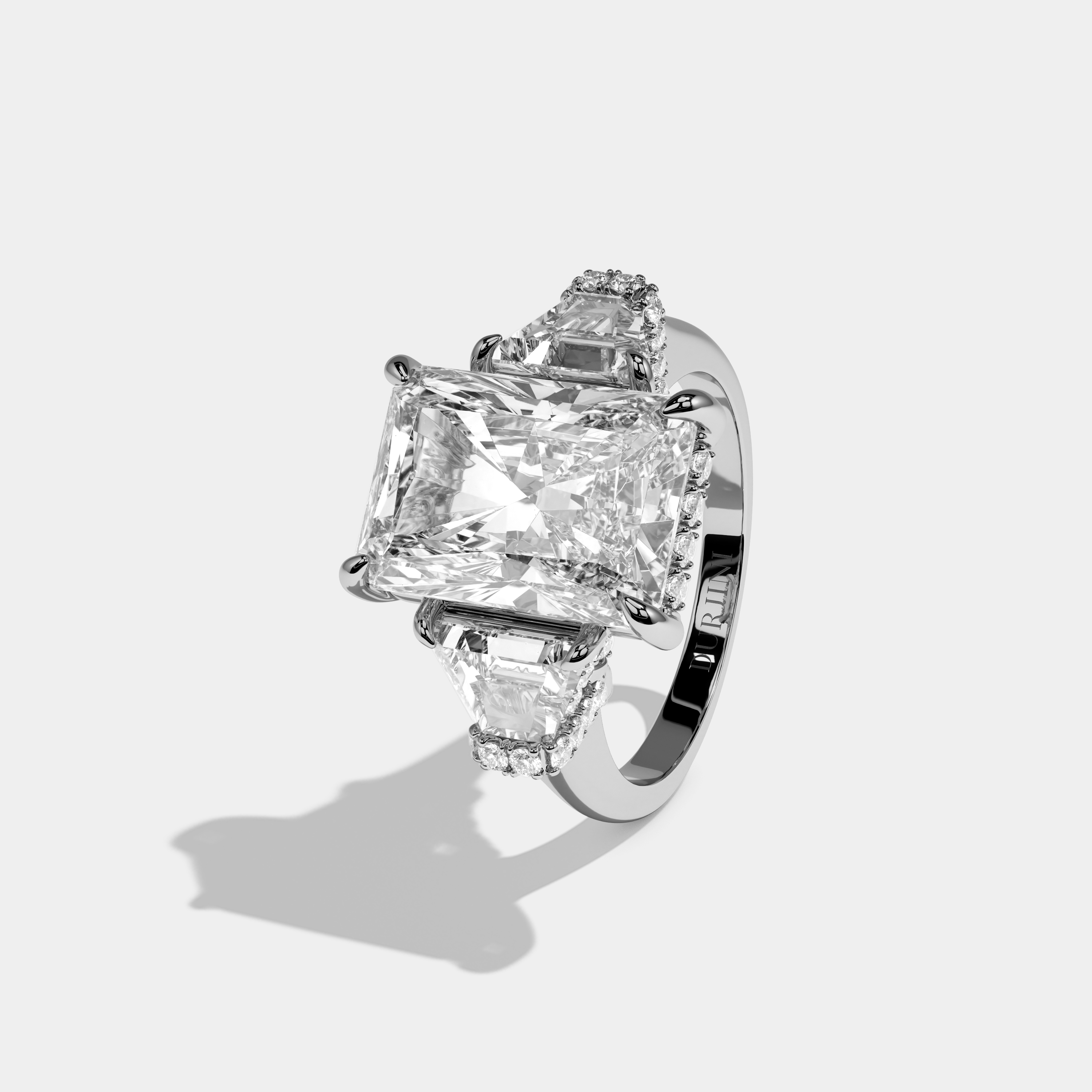 Amara Radiant Cut Diamond Halo Plain Band Engagement Ring 10ct 18k White Gold