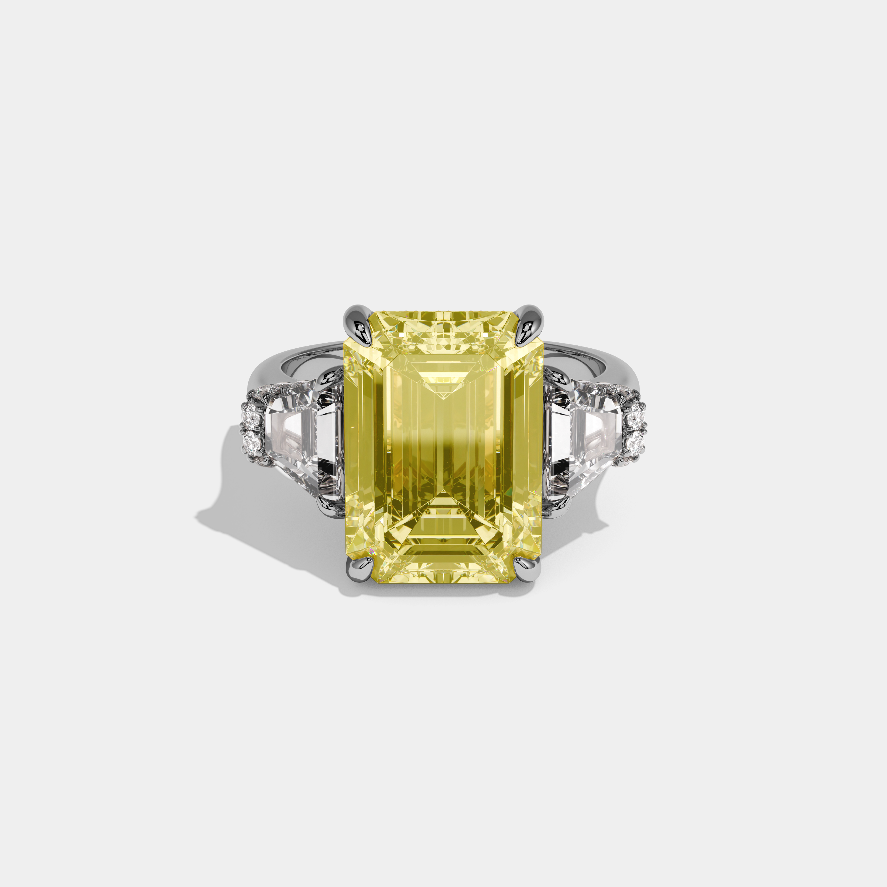 Nellie Fancy Yellow Emerald Cut Diamond Plain Band With Step Cut Sides Engagement Ring 8ct 18k White Gold