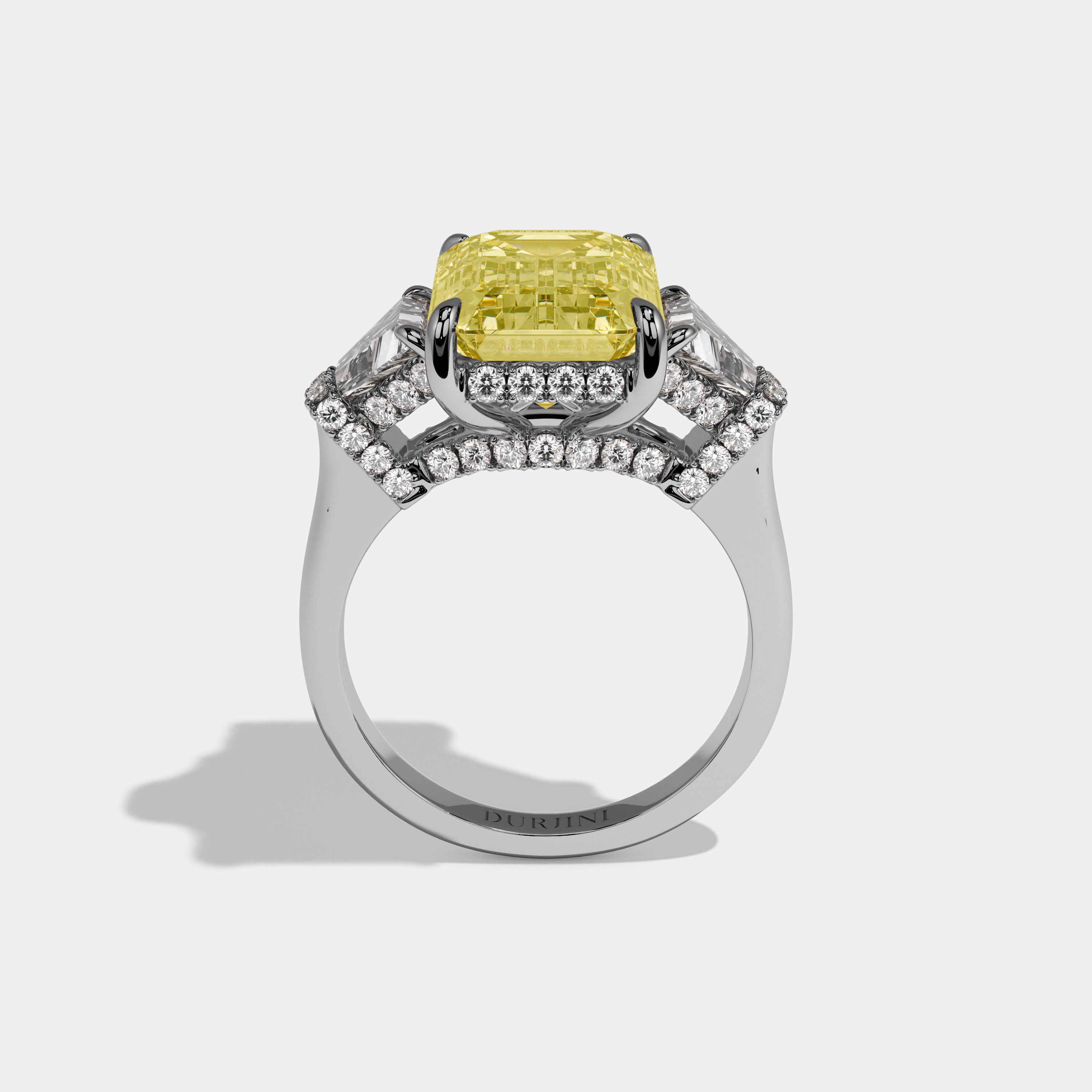 Nellie Fancy Yellow Emerald Cut Diamond Plain Band With Step Cut Sides Engagement Ring 8ct 18k White Gold