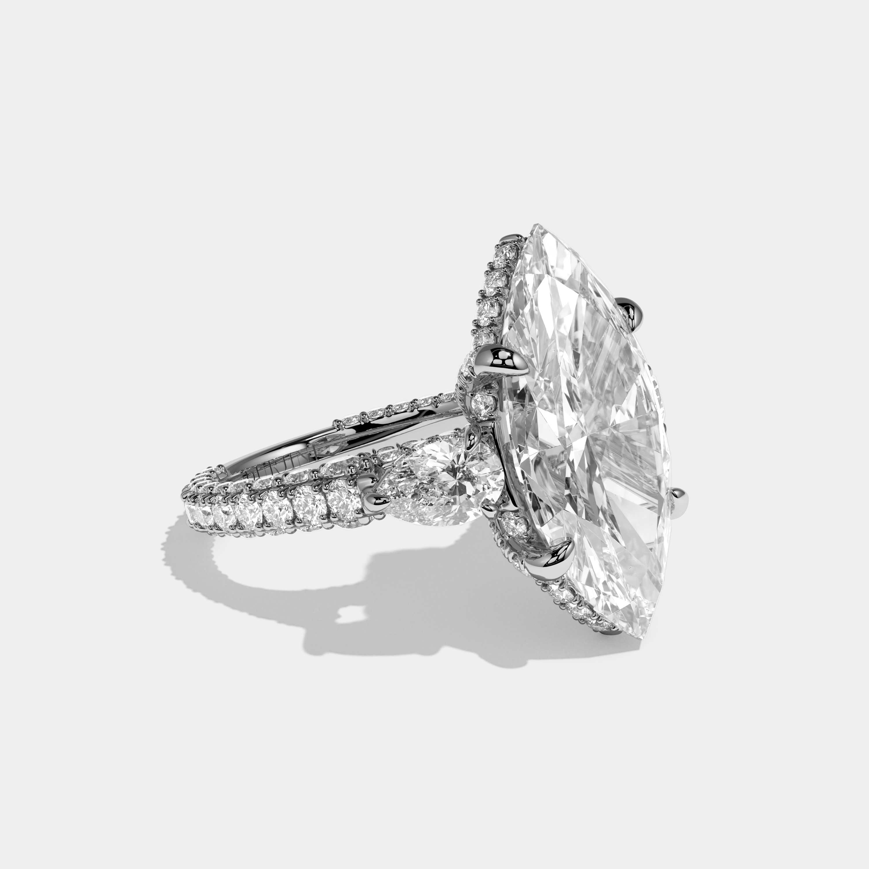 Aspen Marquise Cut Diamond Halo With Pear Sides Engagement Ring 10ct 18k White Gold