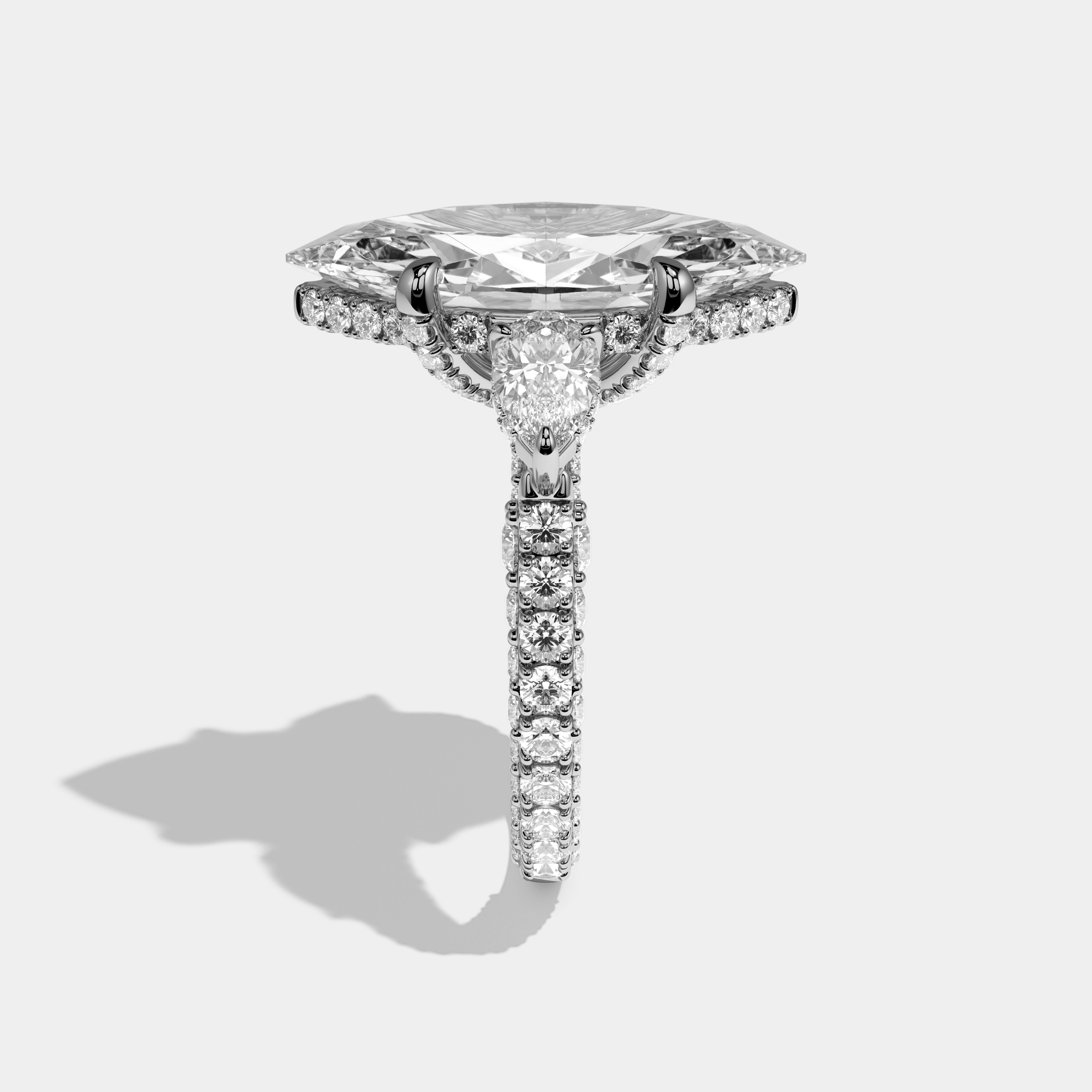 Aspen Marquise Cut Diamond Halo With Pear Sides Engagement Ring 10ct 18k White Gold