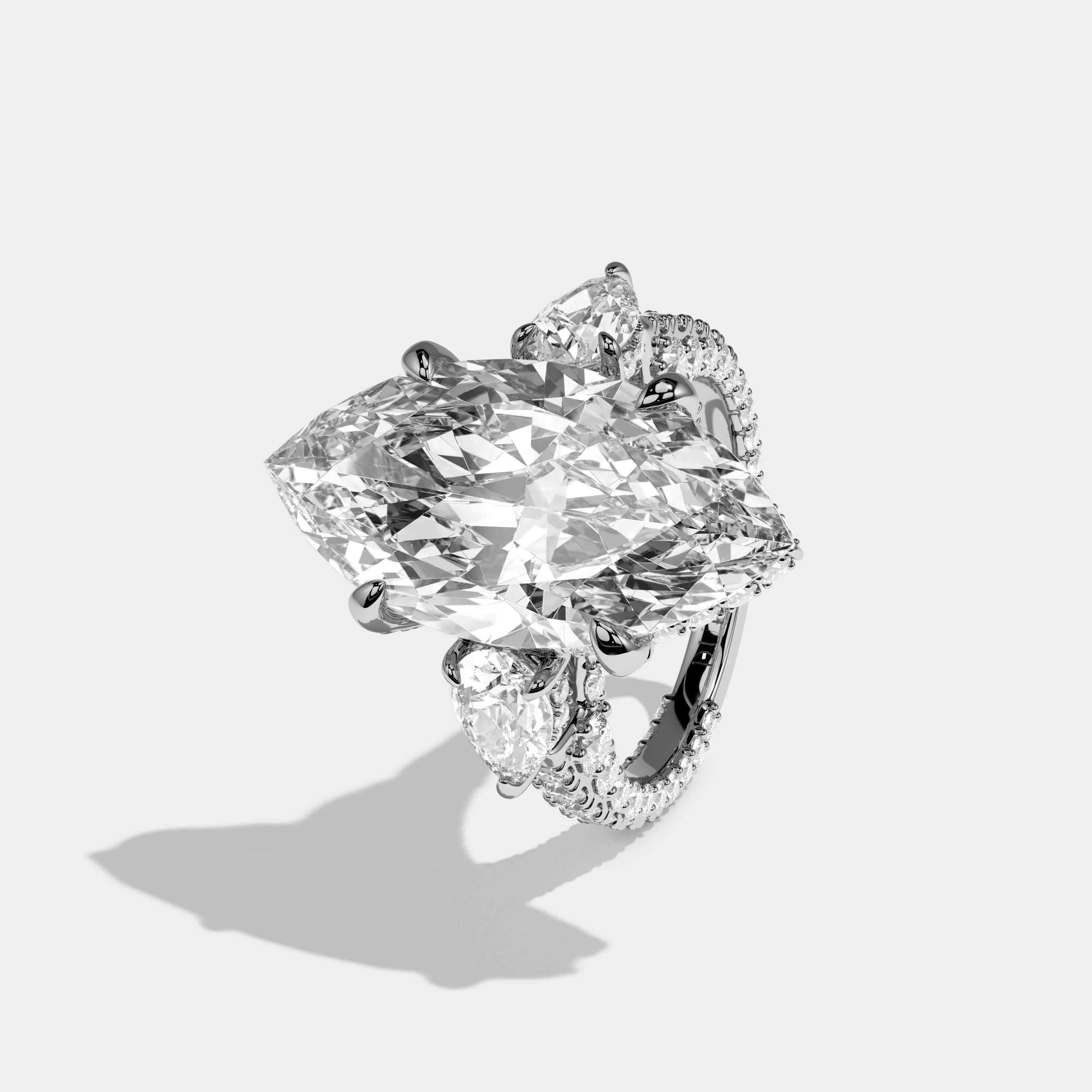 Aspen Marquise Cut Diamond Halo With Pear Sides Engagement Ring 10ct 18k White Gold