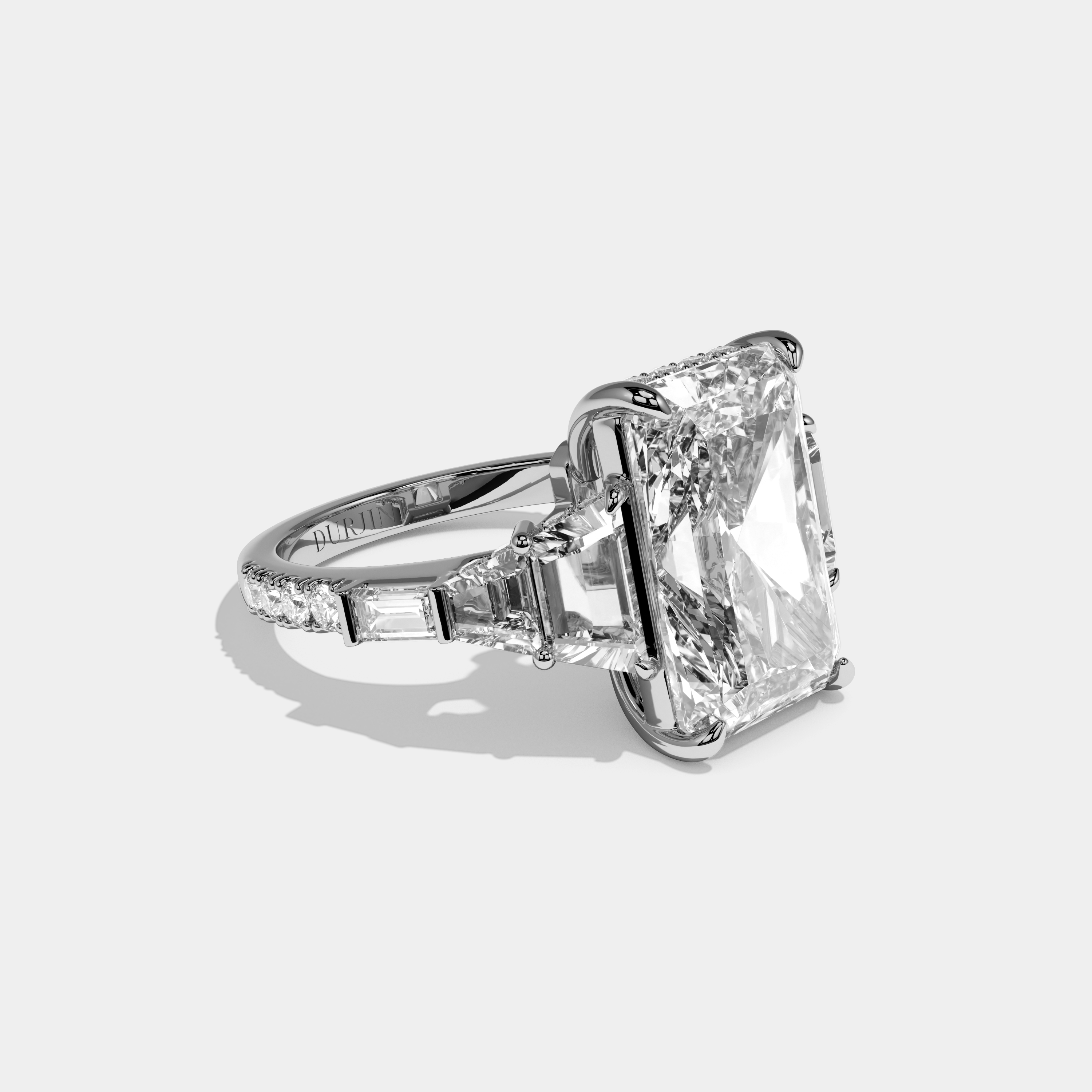 Bailey Radiant Cut Diamond Halo With Step Cut Sides Engagement Ring 10ct 18k White Gold
