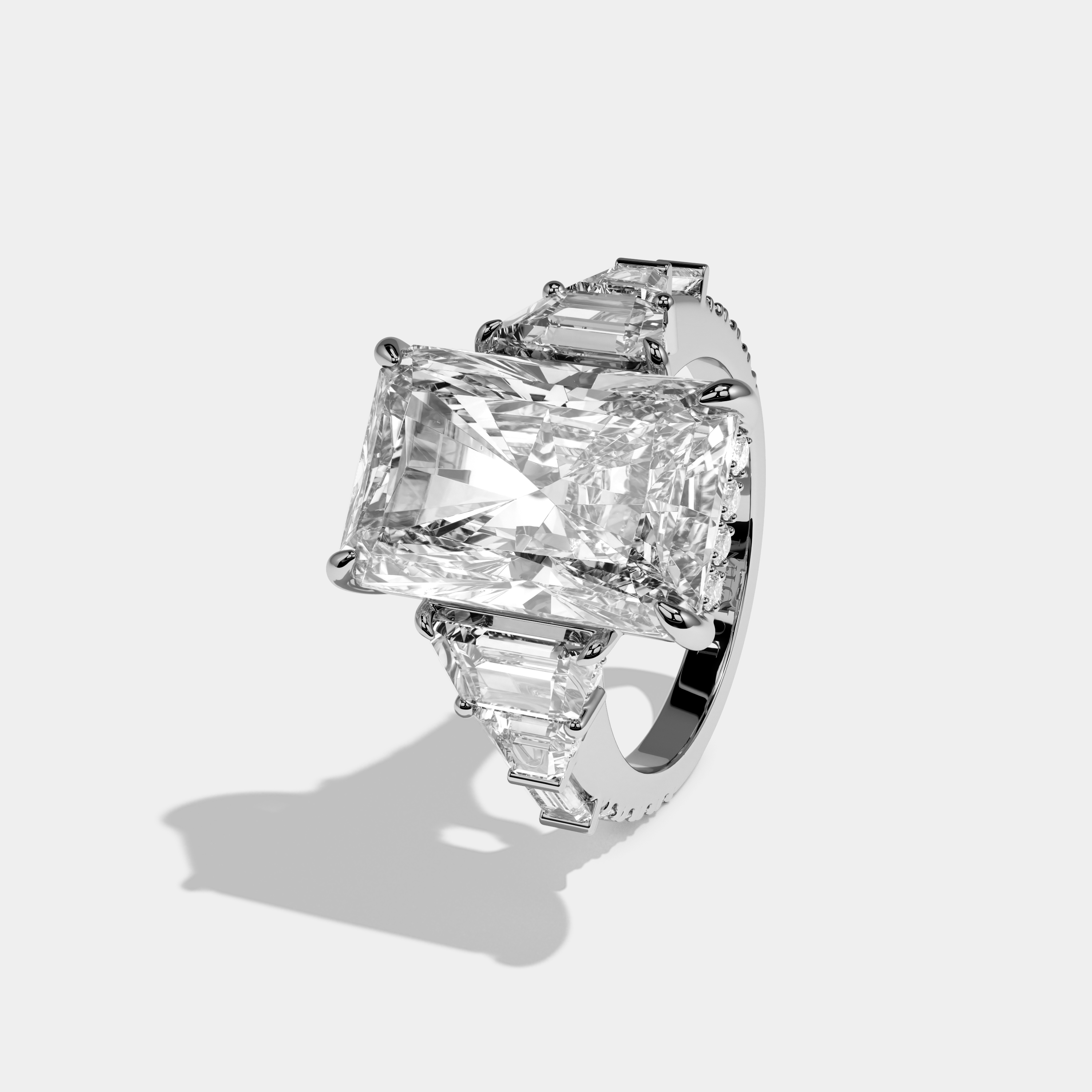 Bailey Radiant Cut Diamond Halo With Step Cut Sides Engagement Ring 10ct 18k White Gold