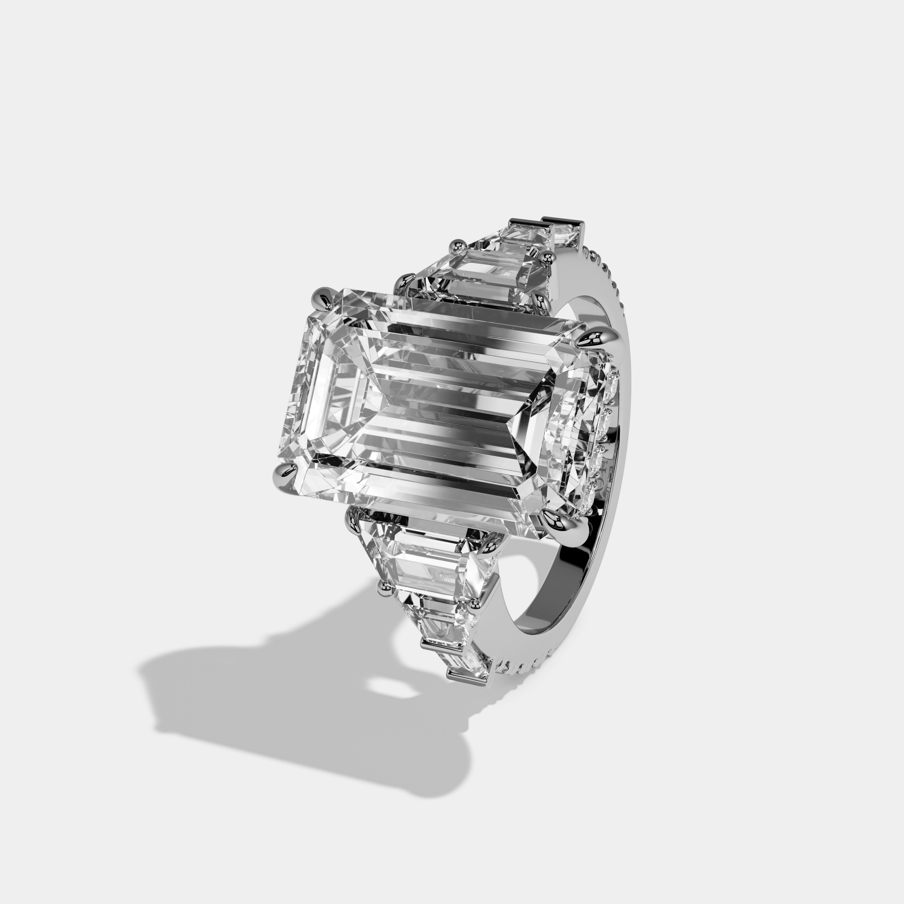 Edna Emerald Cut Diamond Plain Band With Step Cut Sides Engagement Ring 10ct 18k White Gold
