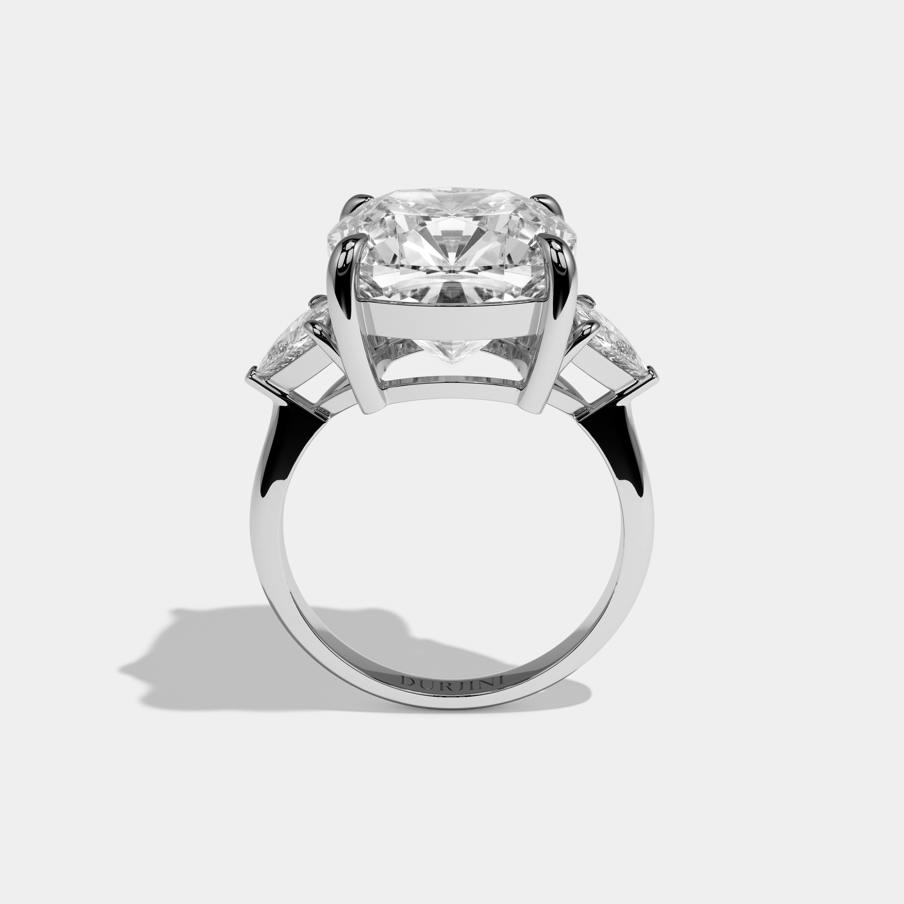 Faith Cushion Cut Diamond Plain Band With Trillion Sides Engagement Ring 10ct 18k White Gold