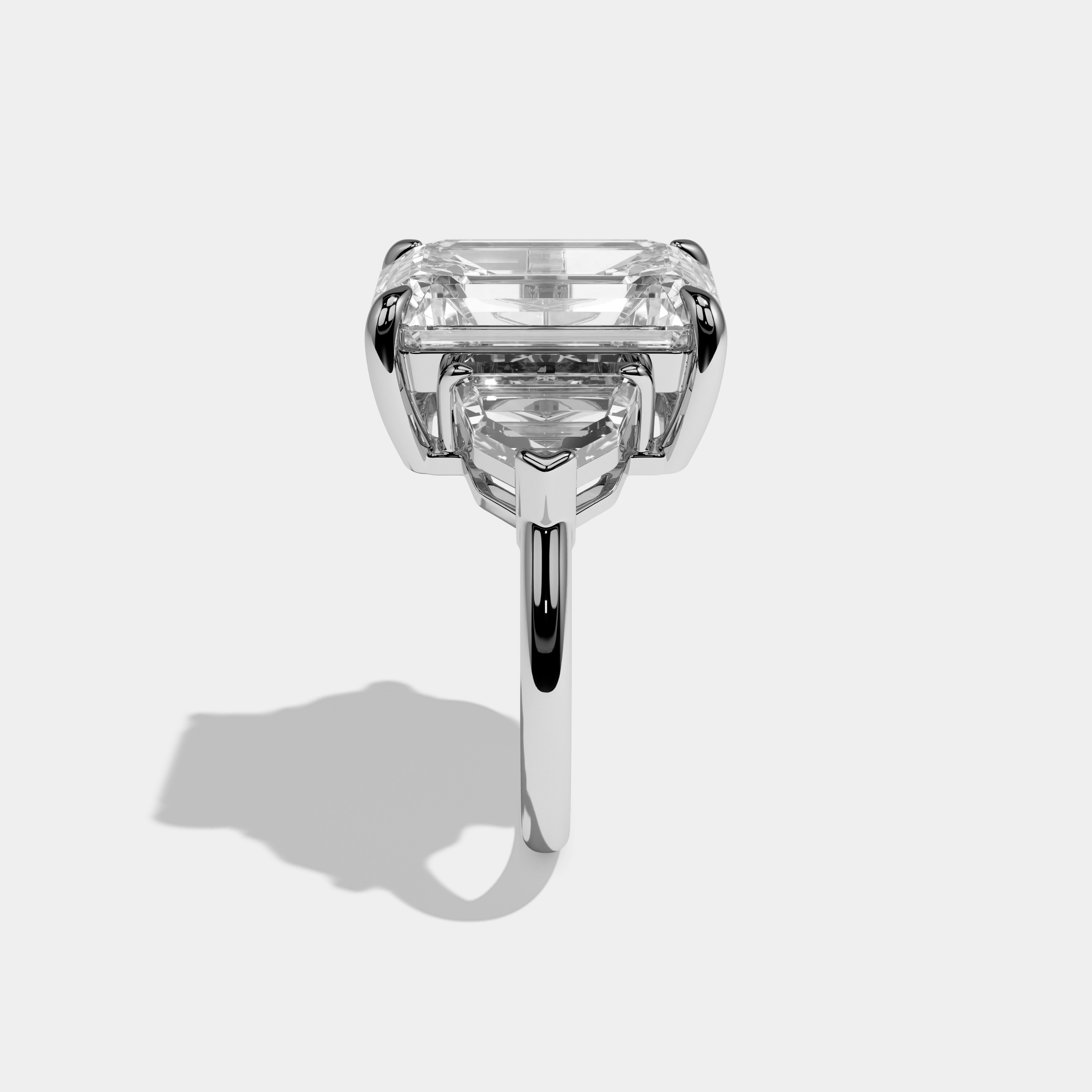 Finley Emerald Cut Diamond Halo Plain Band With Step Cuts Engagement Ring 10ct 18k White Gold