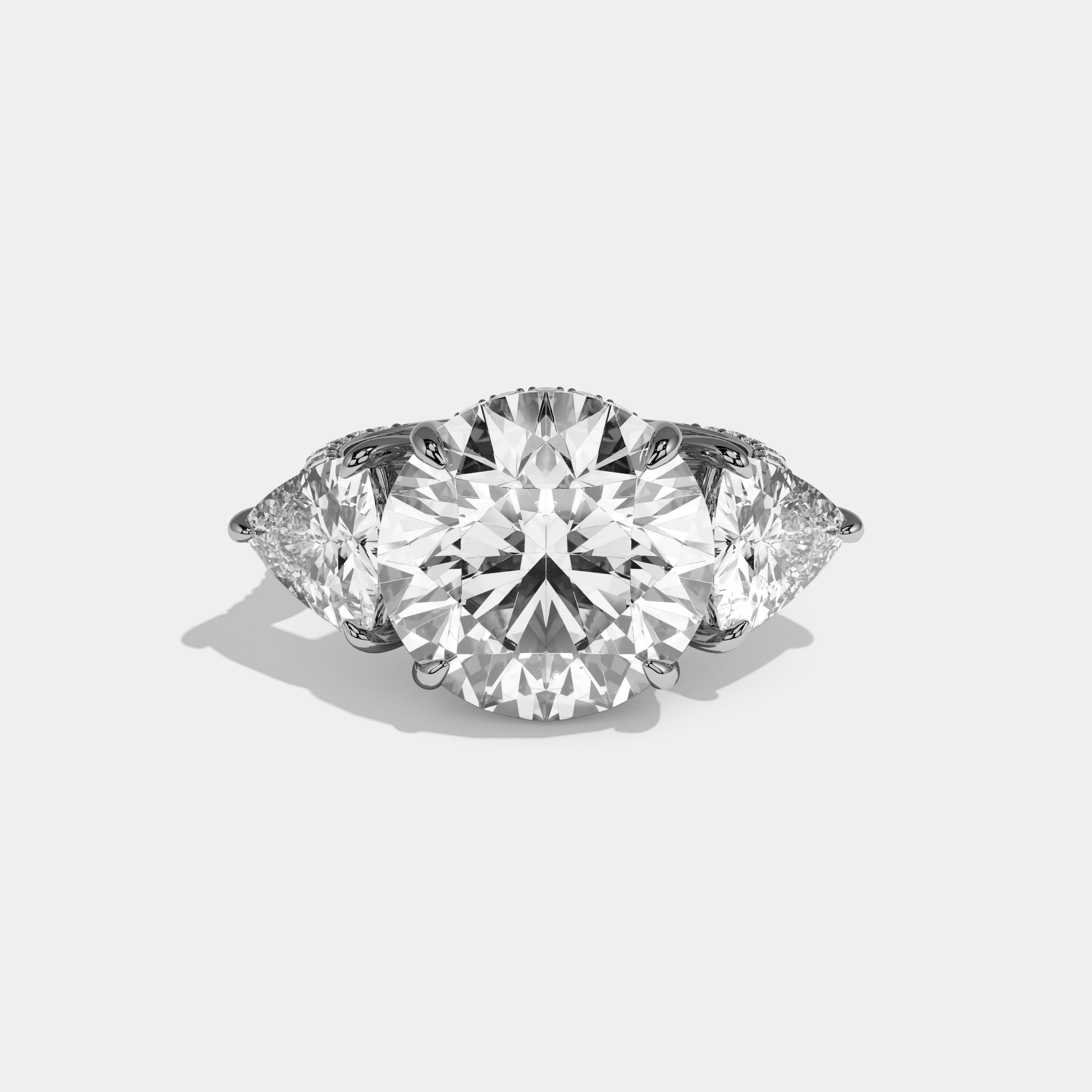 Juniper Round Brilliant Cut Diamond Halo With Trillion Sides Engagement Ring 10ct 18k White Gold