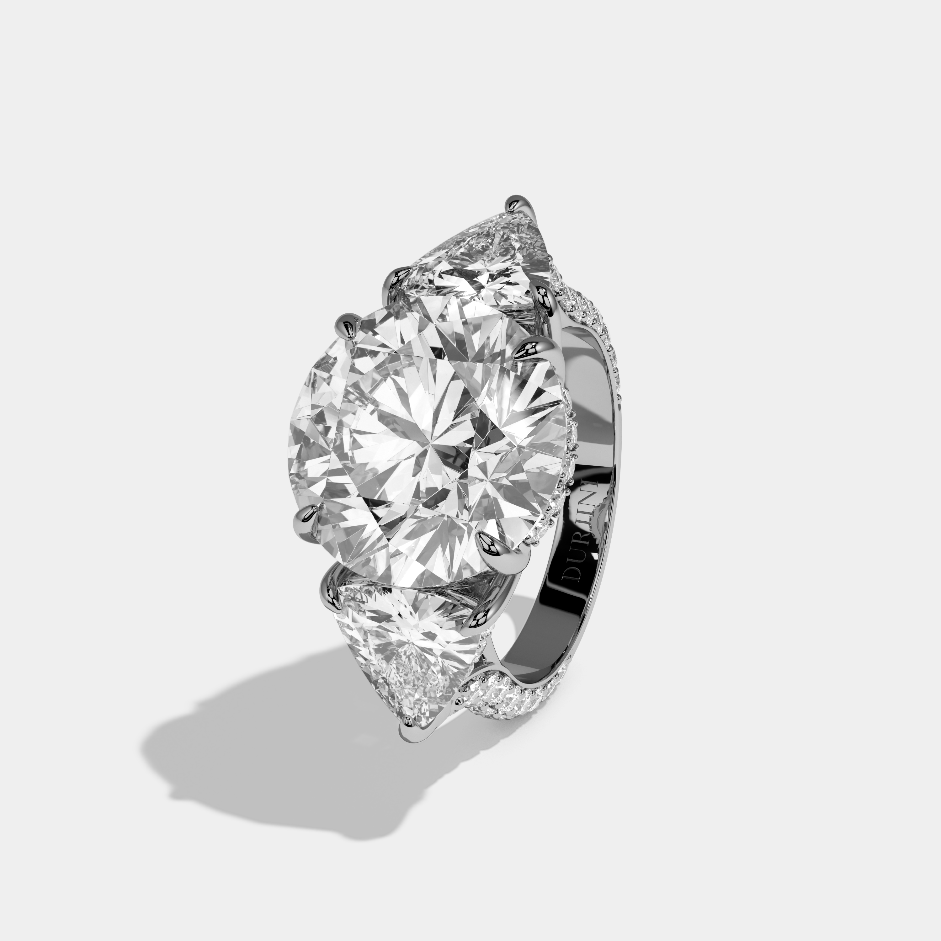 Juniper Round Brilliant Cut Diamond Halo With Trillion Sides Engagement Ring 10ct 18k White Gold