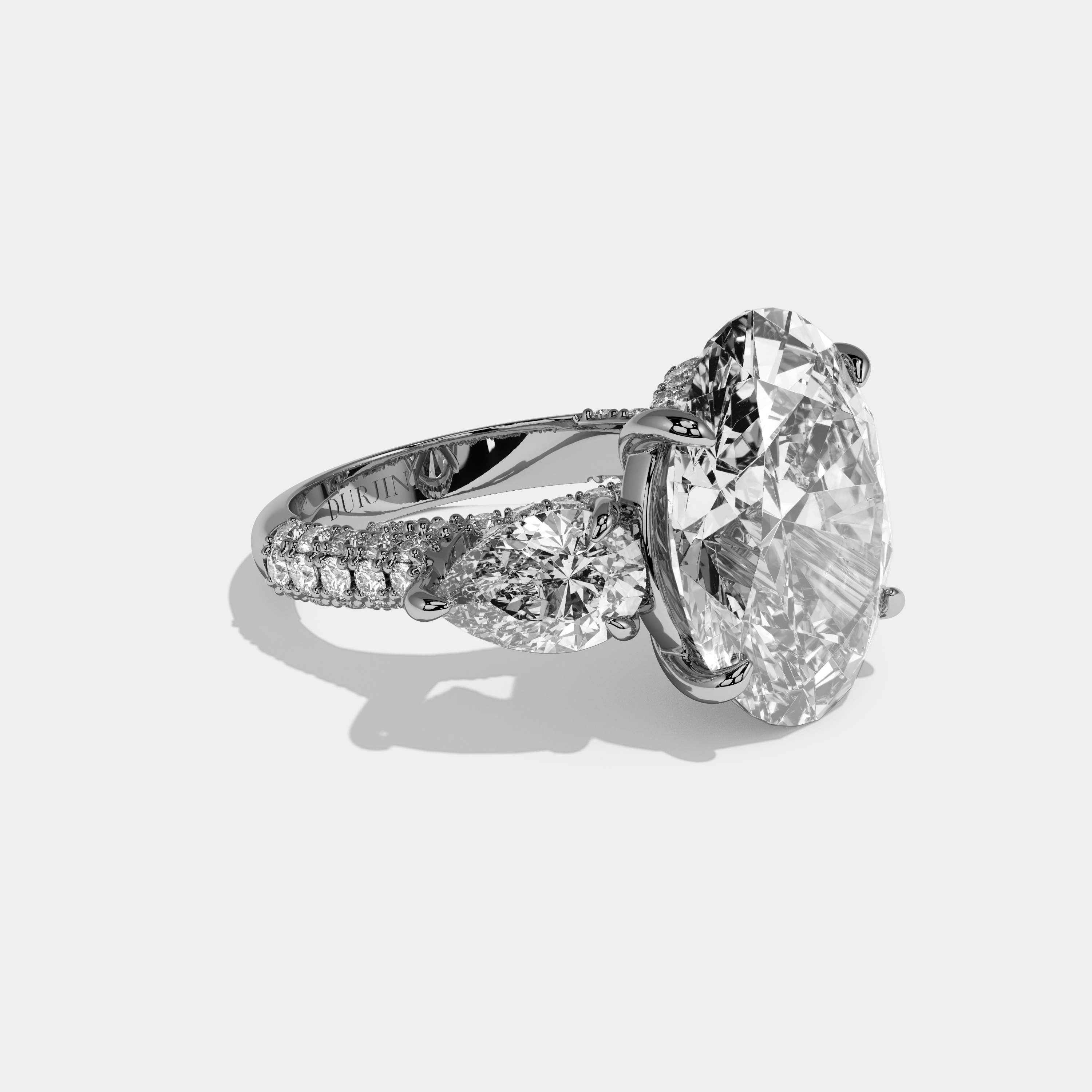 Lila Oval Brilliant Cut Diamond Halo With Pear Sides Engagement Ring 10ct 18k White Gold